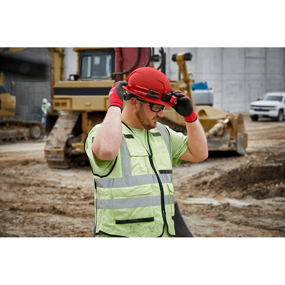 BOLT White Type 1 Class C Front Brim Vented Hard Hat with 4-Point Ratcheting Suspension with BOLT Mesh Full Faceshield