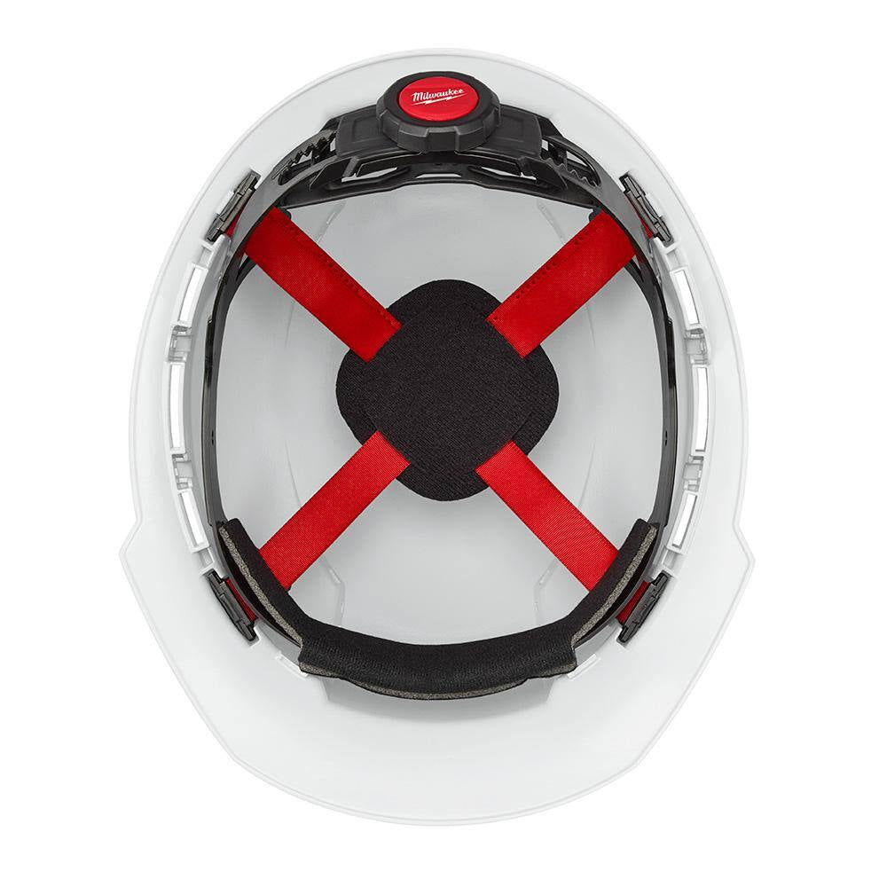 BOLT White Type 1 Class C Front Brim Vented Hard Hat with 4-Point Ratcheting Suspension with BOLT Mesh Full Faceshield