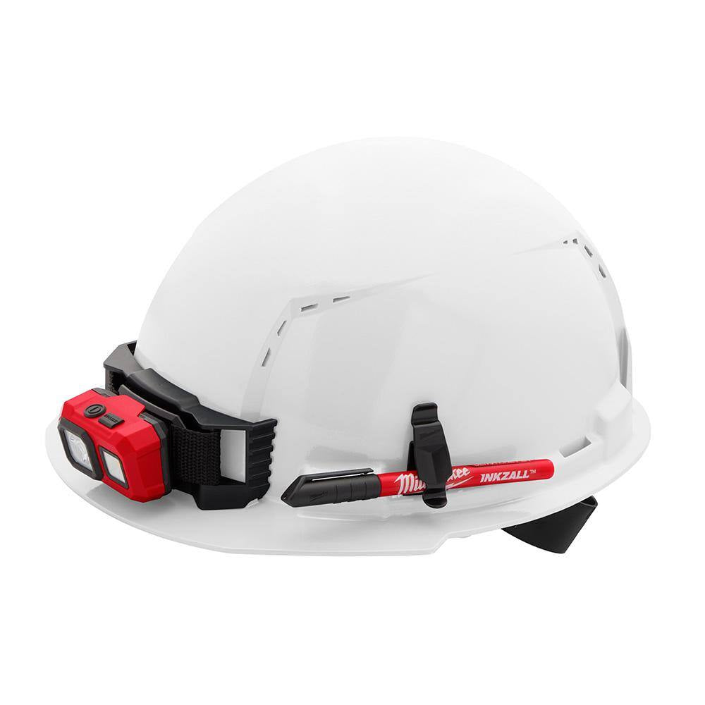 BOLT White Type 1 Class C Front Brim Vented Hard Hat with 4-Point Ratcheting Suspension with BOLT Mesh Full Faceshield