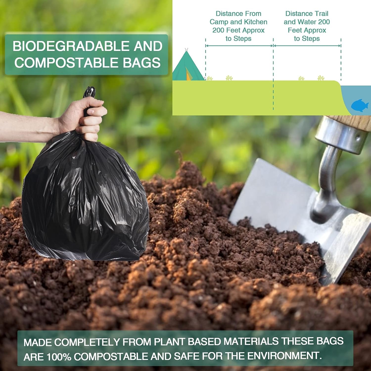 Experience the Outdoors with Confidence: 60 Count 8 Gallon Biodegradable & Compostable Toilet Bags - Plant-Based, Leak-Proof, Ideal for Camping, Hiking, and More!