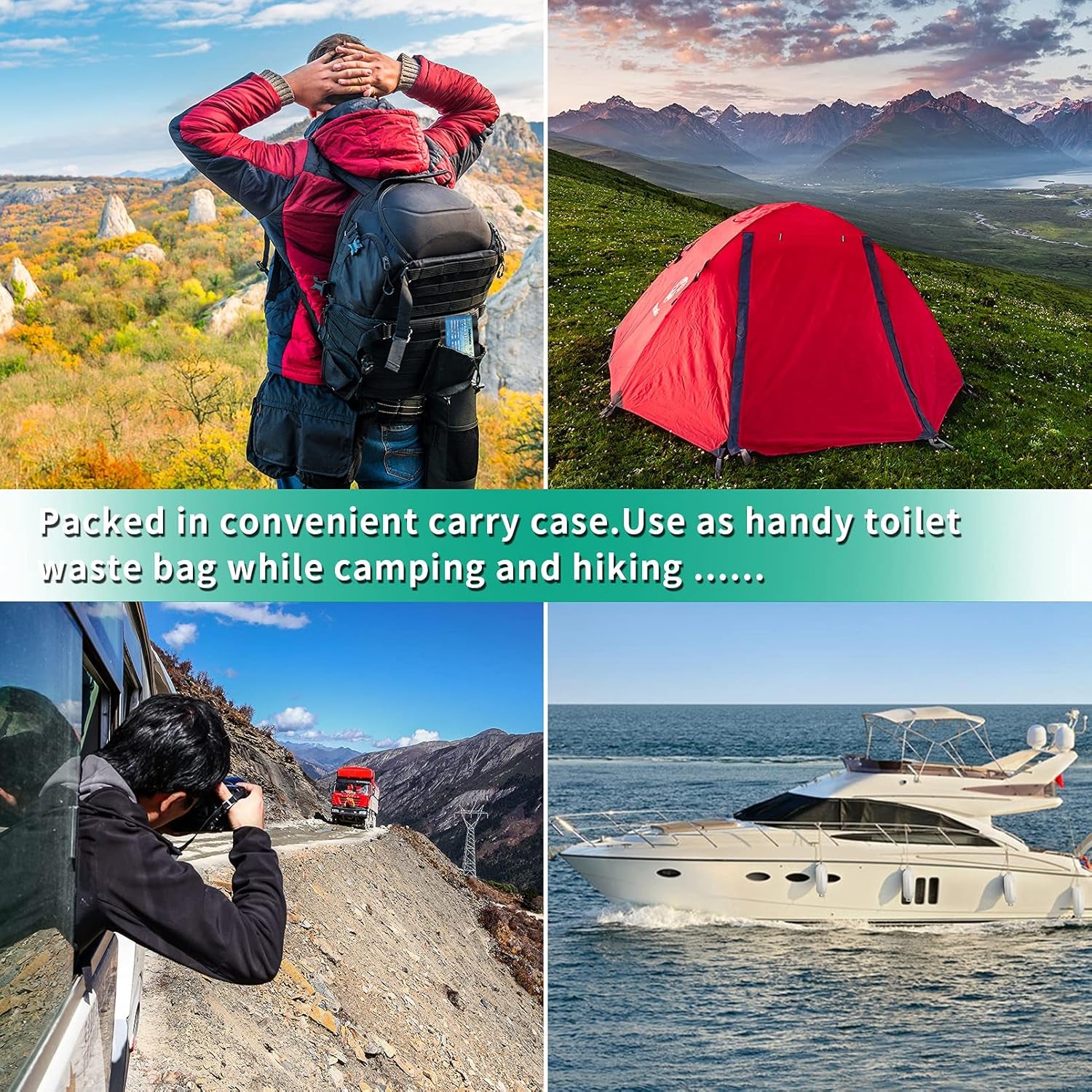 Experience the Outdoors with Confidence: 60 Count 8 Gallon Biodegradable & Compostable Toilet Bags - Plant-Based, Leak-Proof, Ideal for Camping, Hiking, and More!