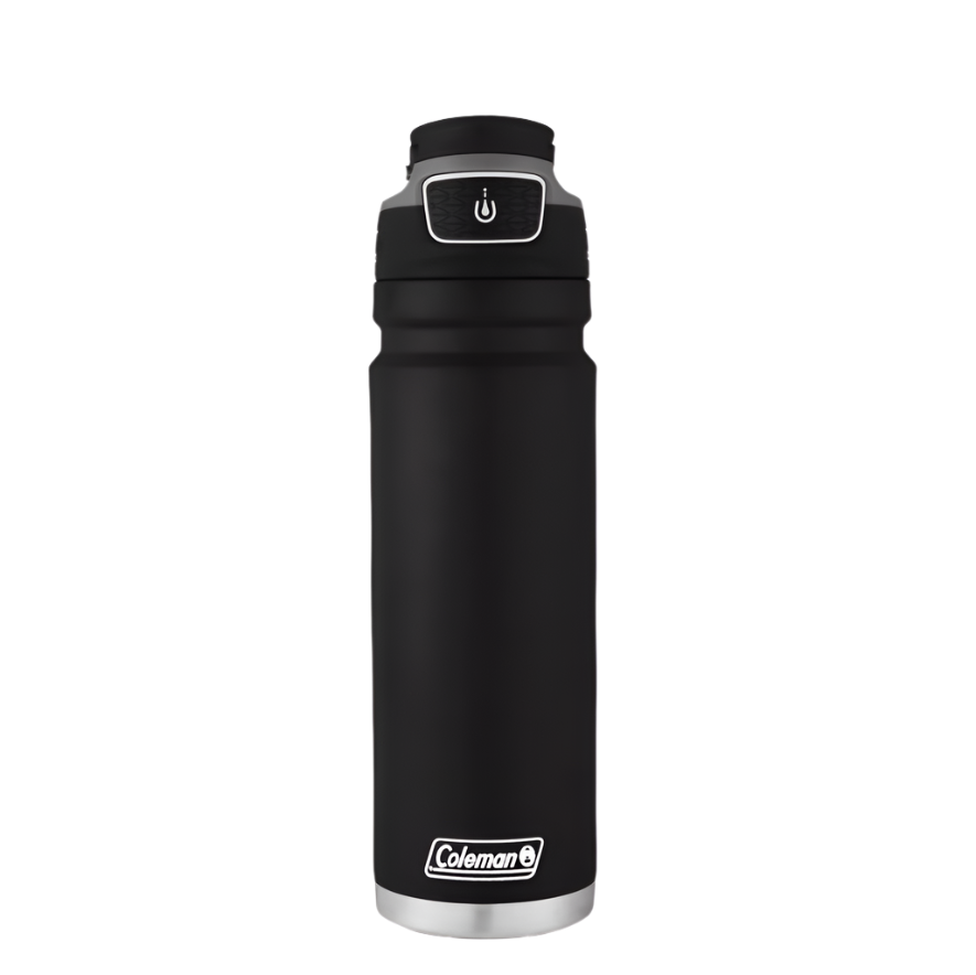 Black Coleman water bottle on a white background