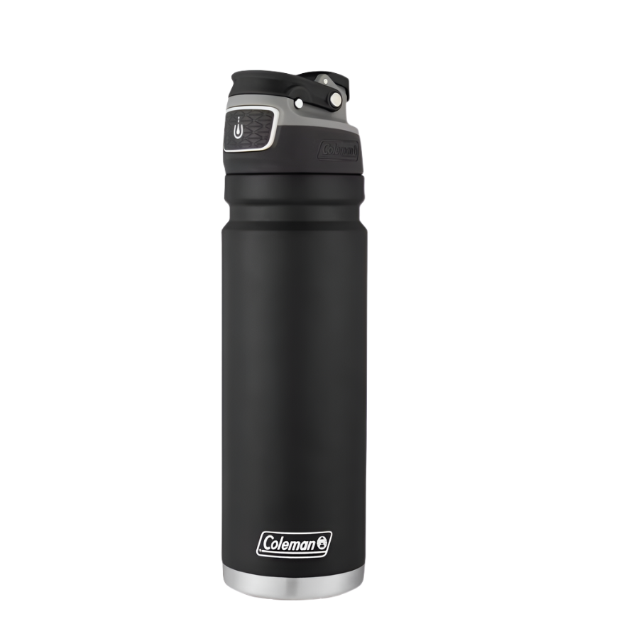 Black Coleman water bottle on a white background