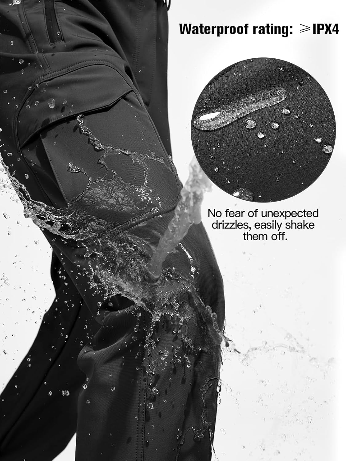 Men's Versatile Outdoor Softshell Fleece-Lined Cargo Pants for Snow, Skiing, and Hiking with Adjustable Belt