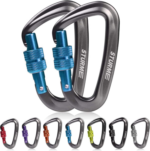 Premium 12KN Aluminum Carabiner Clips - Lightweight, Heavy Duty D-Ring Hooks for Hammocks and Outdoor Adventures - Set of 2 with Screw Lock Design