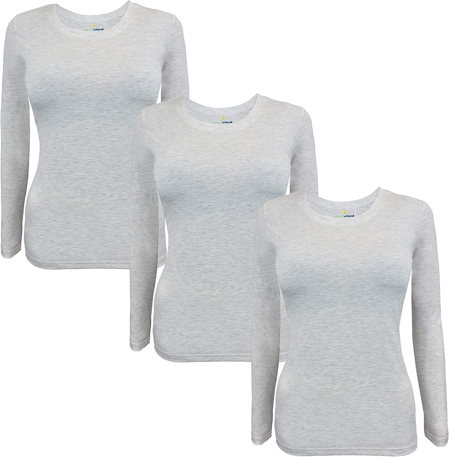 Comfort Meets Style: Women's Long Sleeve Under Scrub Tee - Pack of 3 in Heather Grey