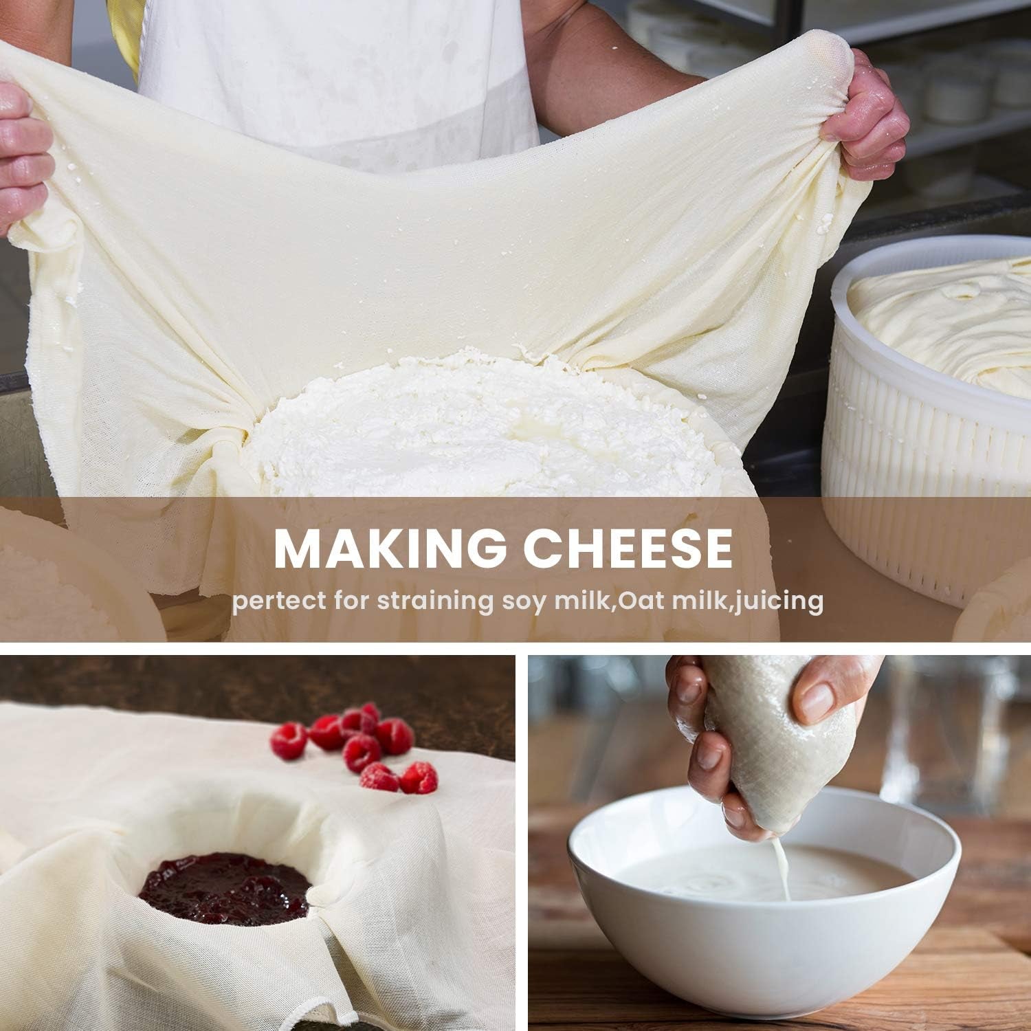Premium Grade 100 Cheese Cloths for Straining - 20x20 Inch, 10 Pack of Hemmed Unbleached Cotton for Perfect Cheese and Yogurt Making