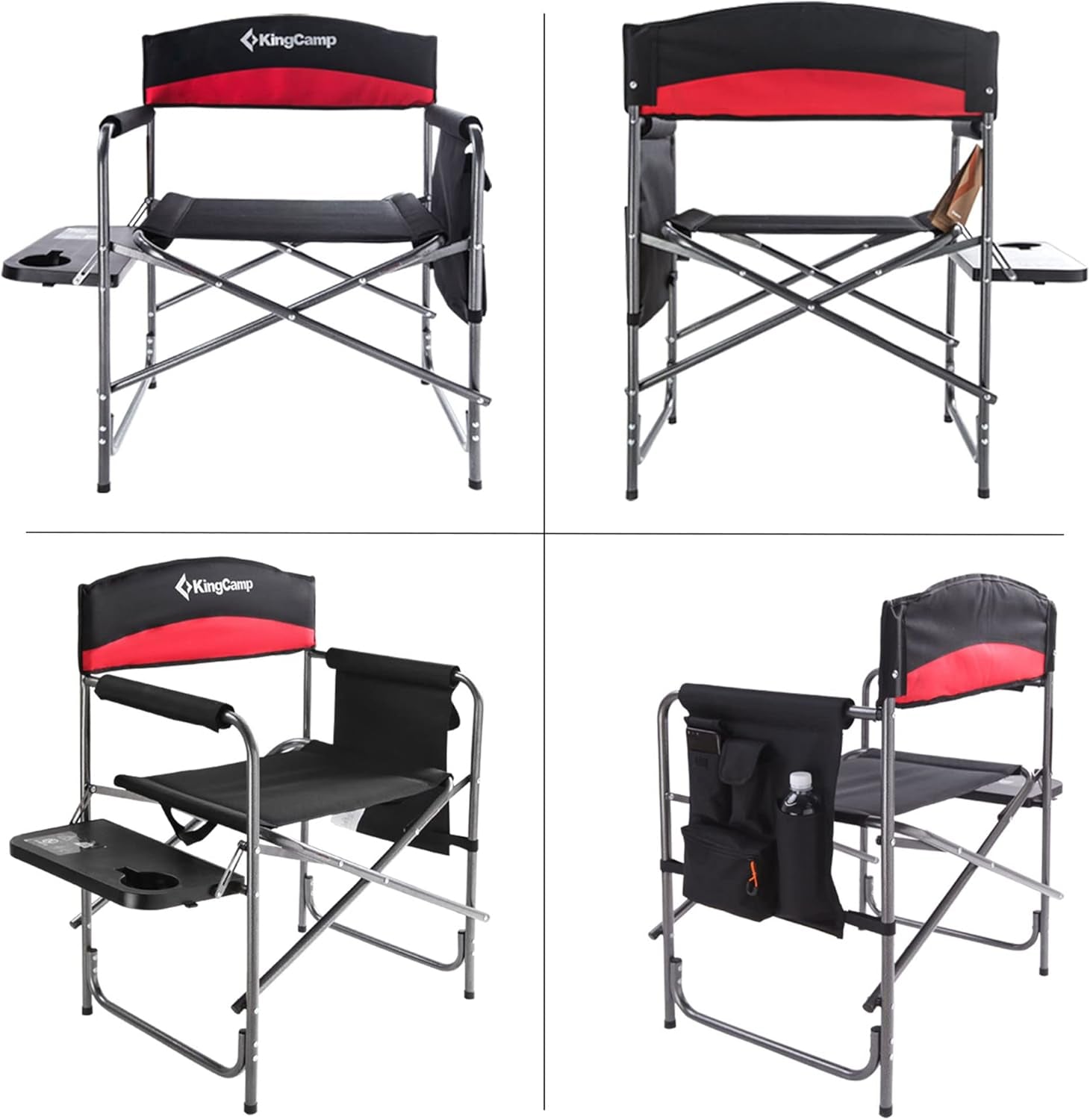 Ultimate Comfort: 2-Pack Folding Camping Director Chairs with Side Table & Storage in Red