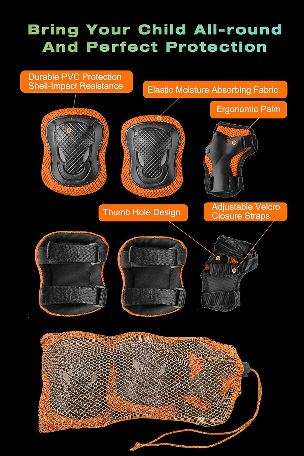 Kids Bike Helmet,Multi-Sport Protective Gear Set for 3-5-8-14 Years Boys Girls with Knee and Elbow Pads Wrist Guards Fit Roller Skates,Cycling,Skateboarding,Skating Scooter