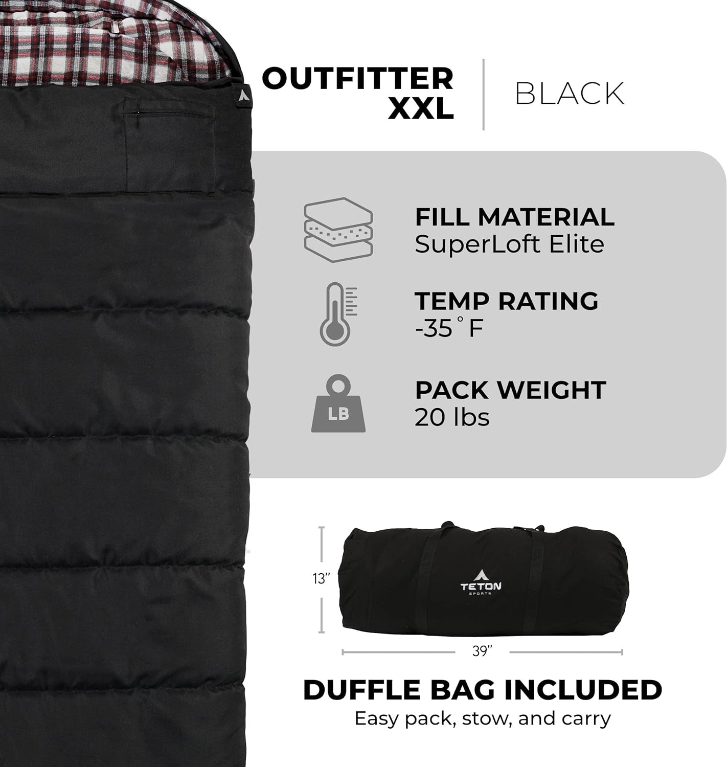 Experience Ultimate Comfort with the Teton Celsius XXL Sleeping Bag - Perfect for Cold Weather Adventures, Includes Compression Sack for Easy Packing