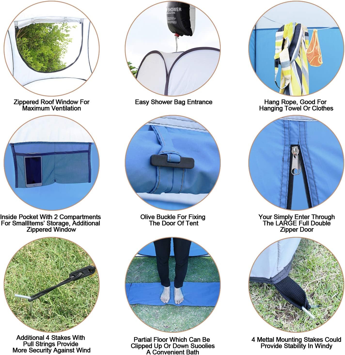 Extra-Large Pop-Up Shower Tent - Portable Privacy Changing Room for Camping 4' x 4' x 78" H