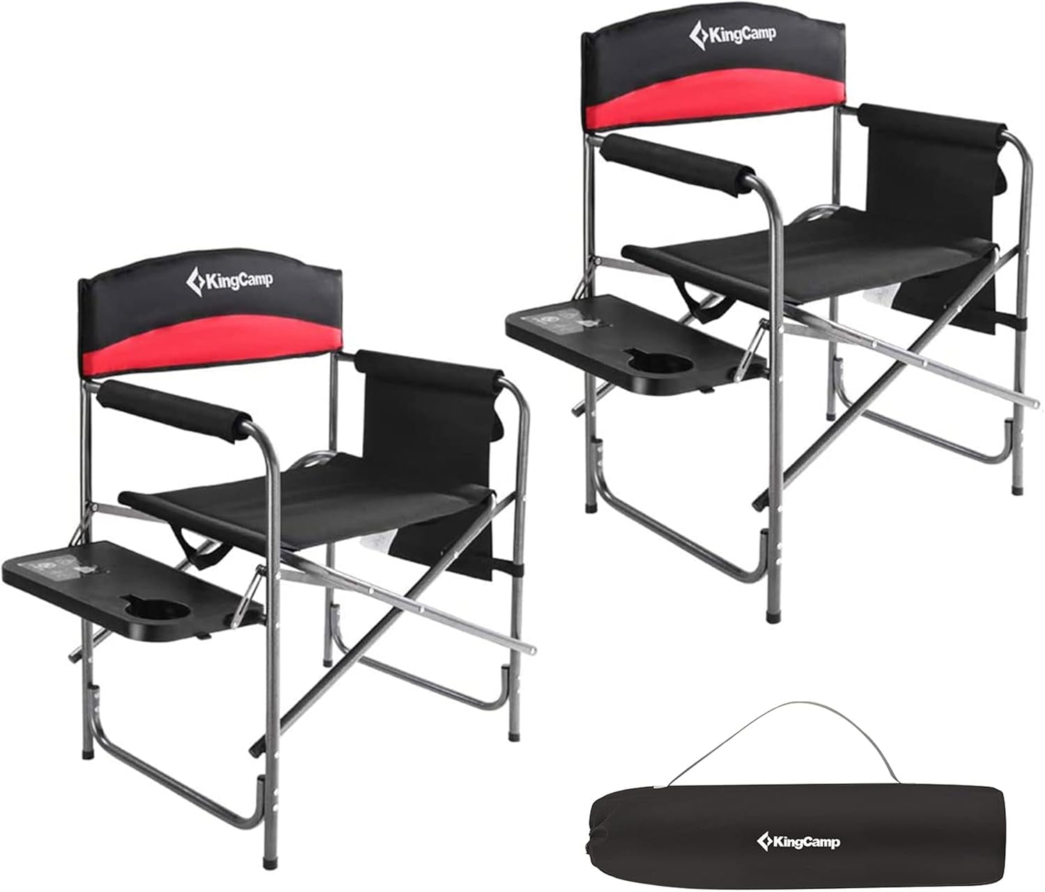 Ultimate Comfort: 2-Pack Folding Camping Director Chairs with Side Table & Storage in Red