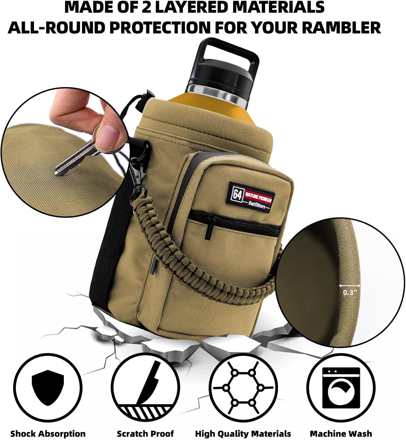 Ultimate Insulated Water Bottle Holder with Shoulder Strap - Perfect for 64oz & 128oz Sports Jugs, Ideal for Camping, Hiking & Gym Enthusiasts
