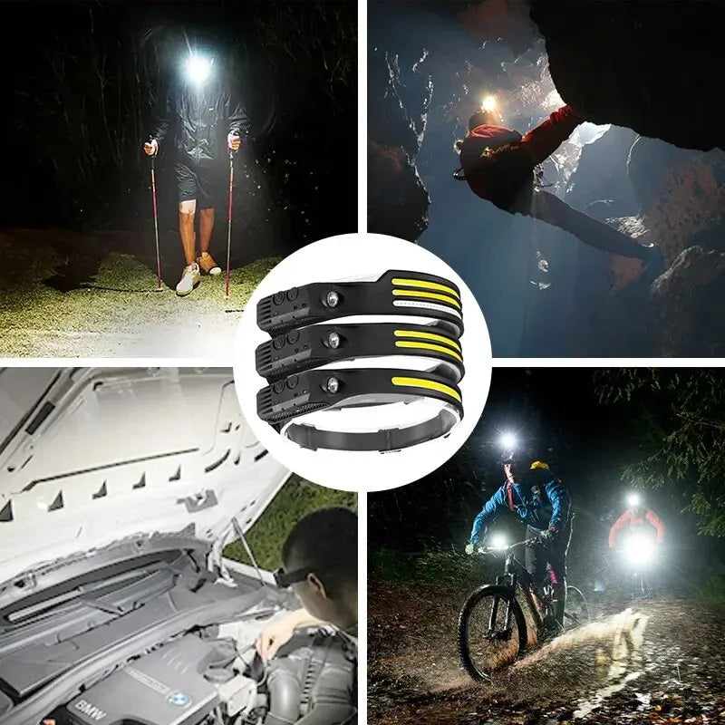 LED Headlamp Sensor Headlight with Built-In Battery Head Flashlight USB Rechargeable Work Light Head Lamp Super Bright Torch