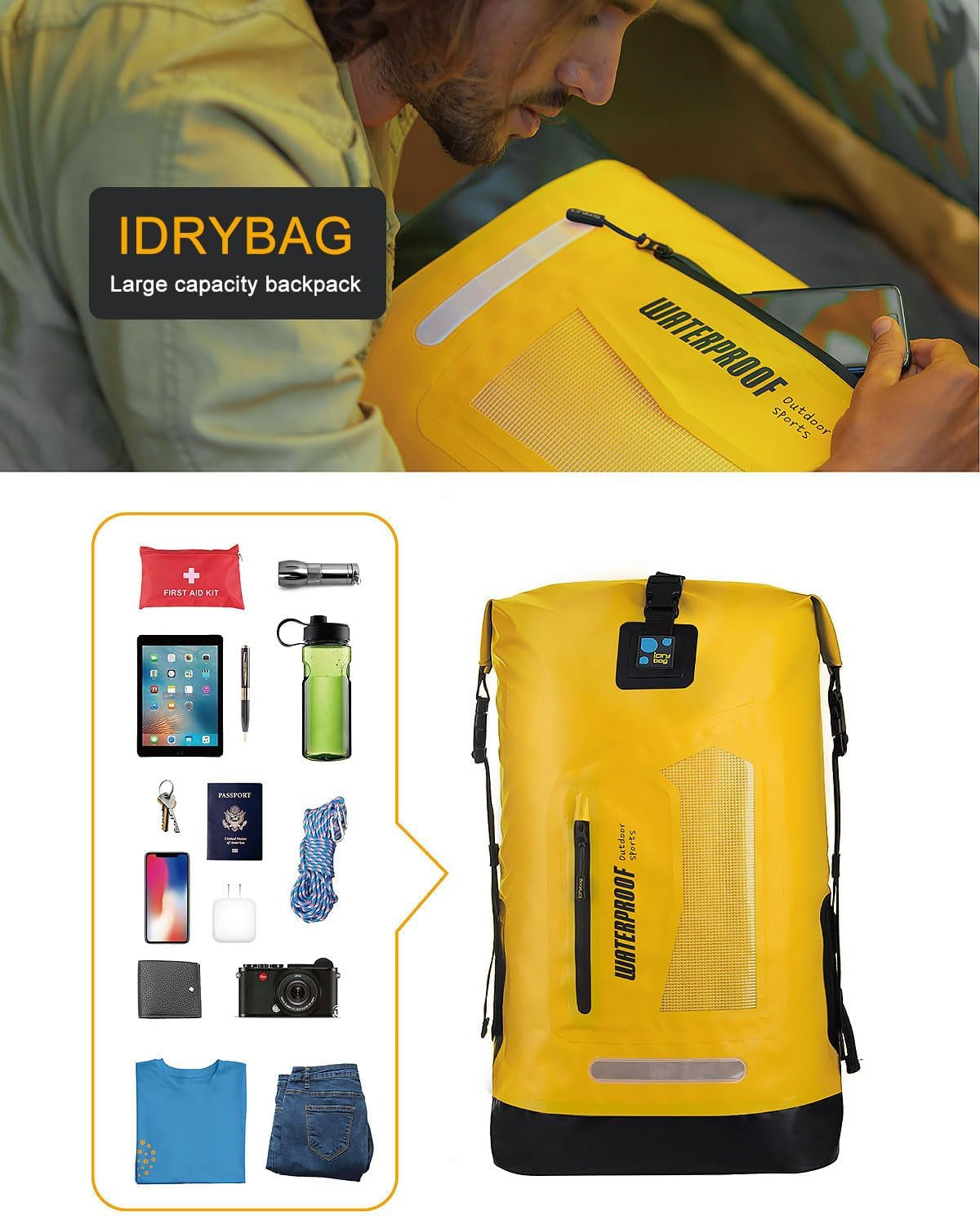 Waterproof Backpack for Men 20L/30L/40L, Floating Dry Bag Kayak, Dry Backpack Hiking