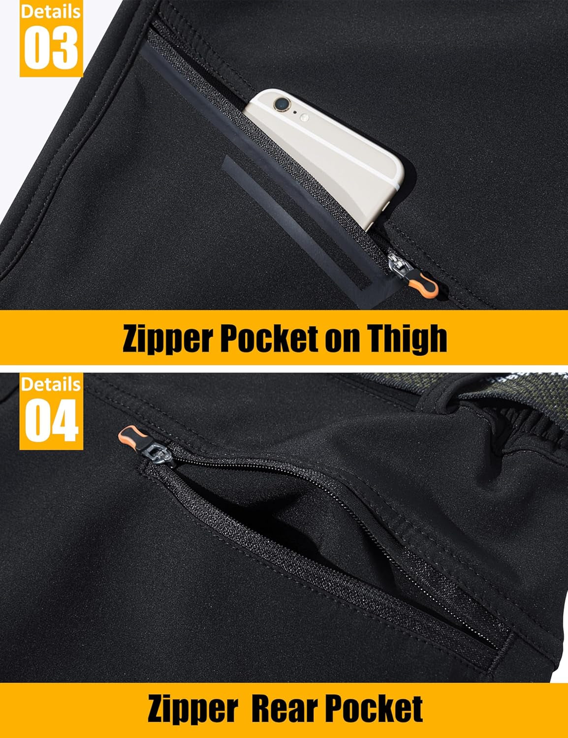 Men's Fleece-Lined Winter Ski Pants - Water-Resistant with 4 Zip Pockets for Outdoor Adventures