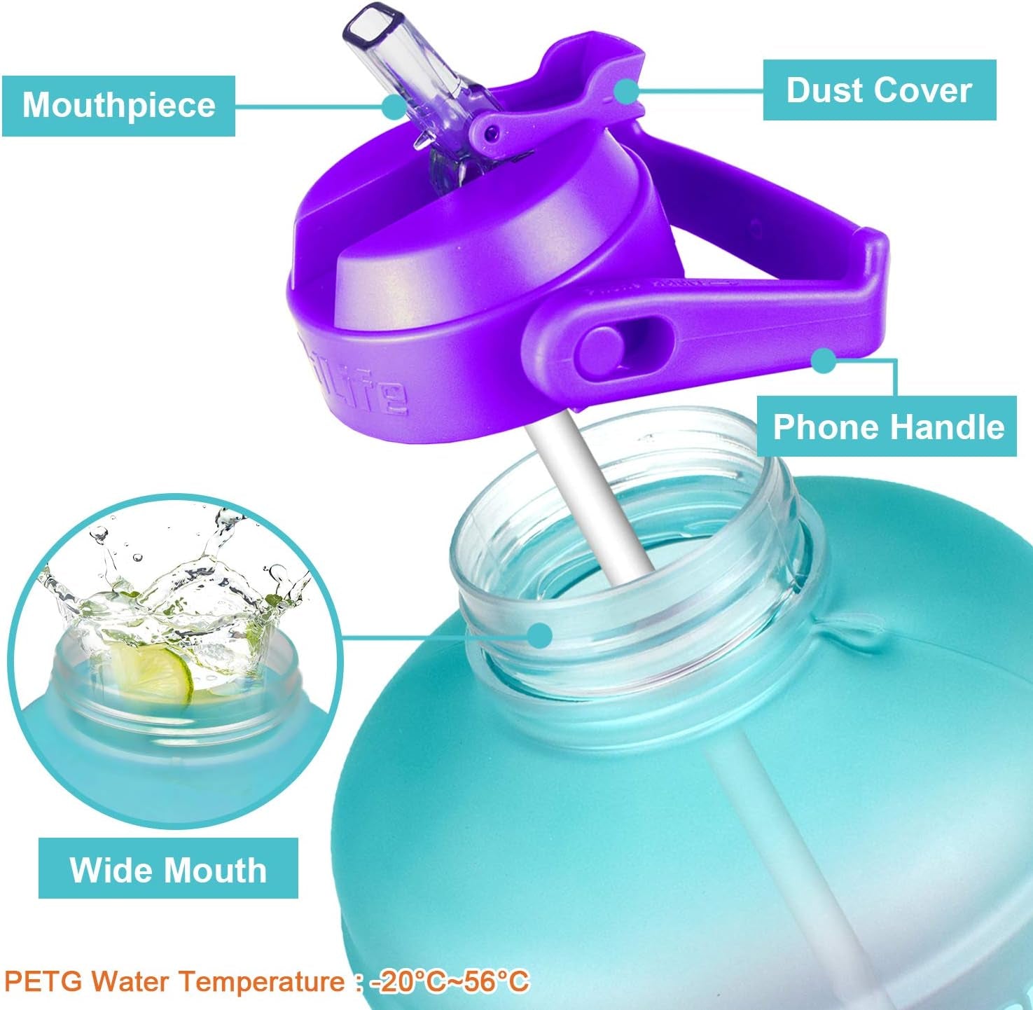 Bring Your Hydration Game to the Next Level with Our 1 Gallon Motivational Water Bottle – Straw & Time Markers for Fitness Enthusiasts!