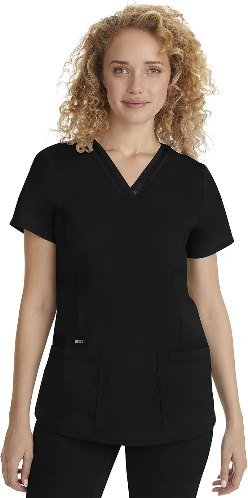 Elevate Your Workwear with Our Stylish Women's Scrub Top - 3 Pockets, Easy Care, and 2-Way Stretch Fabric in Black, XX-Large Plus