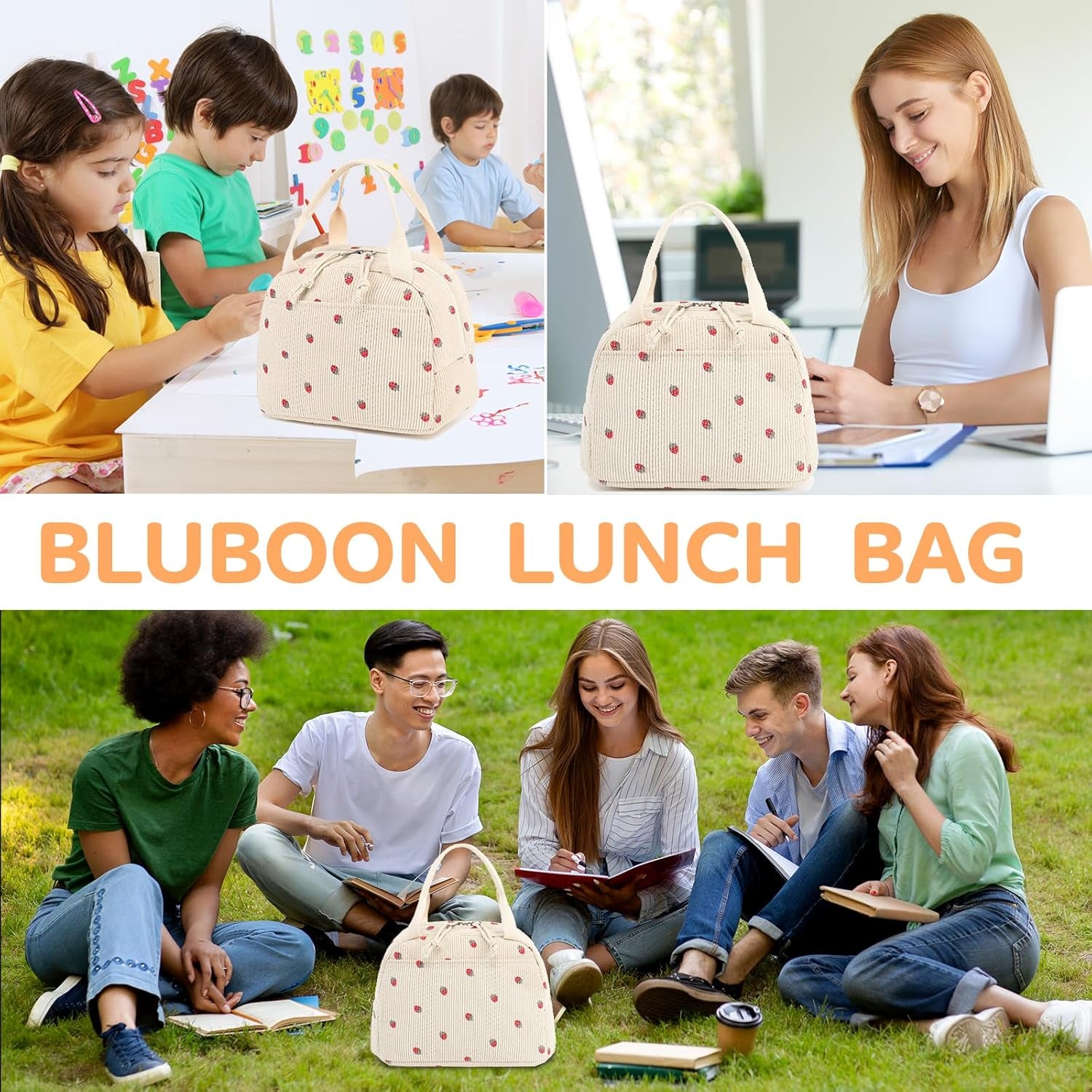 Lunch Bag for Women Men Cute Corduroy Lunch Tote Bags Reusable Insulated Lunch Box Large Capacity Reusable Insulated Cooler for Work Picnic or Travel