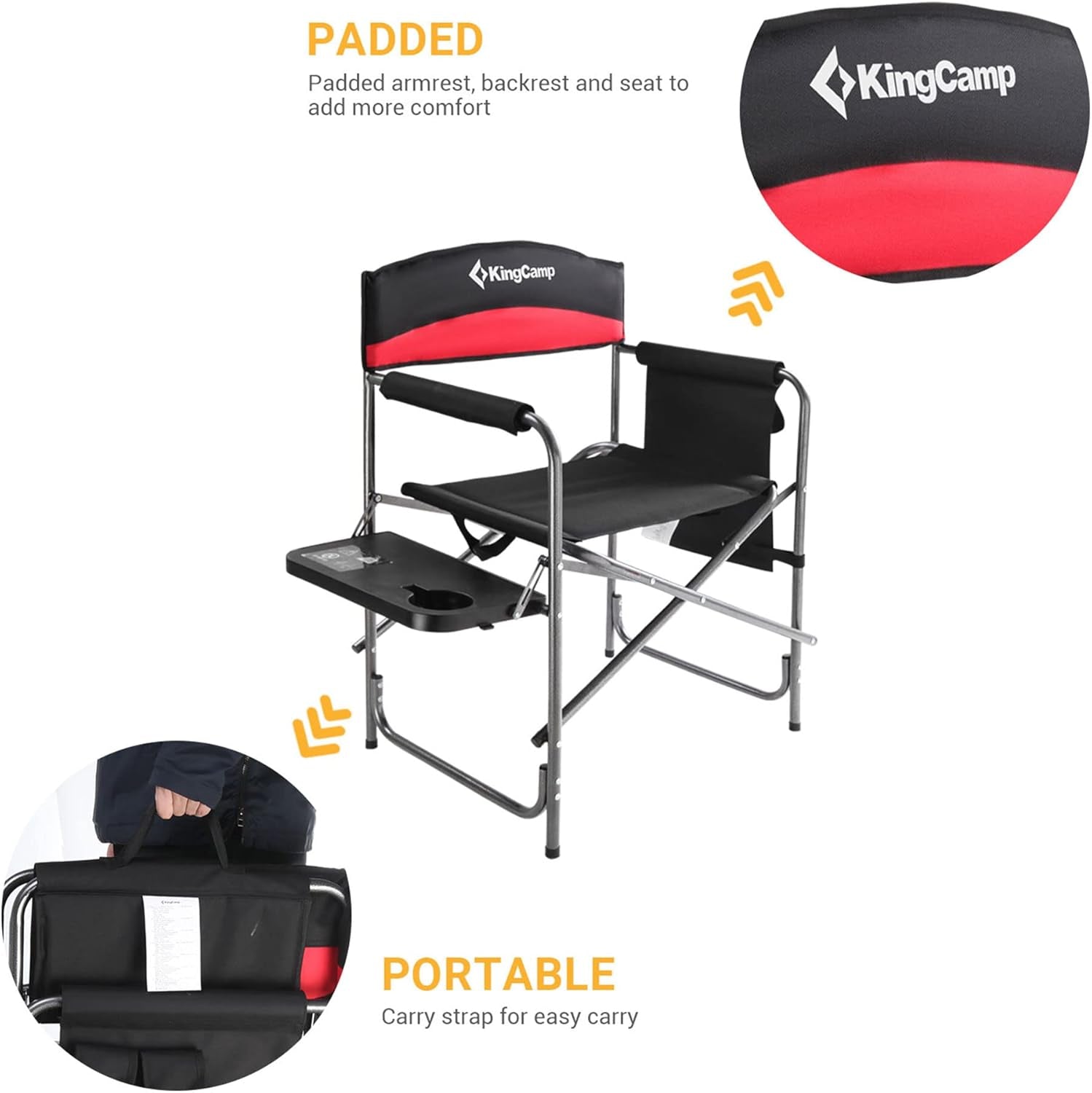 Ultimate Comfort: 2-Pack Folding Camping Director Chairs with Side Table & Storage in Red