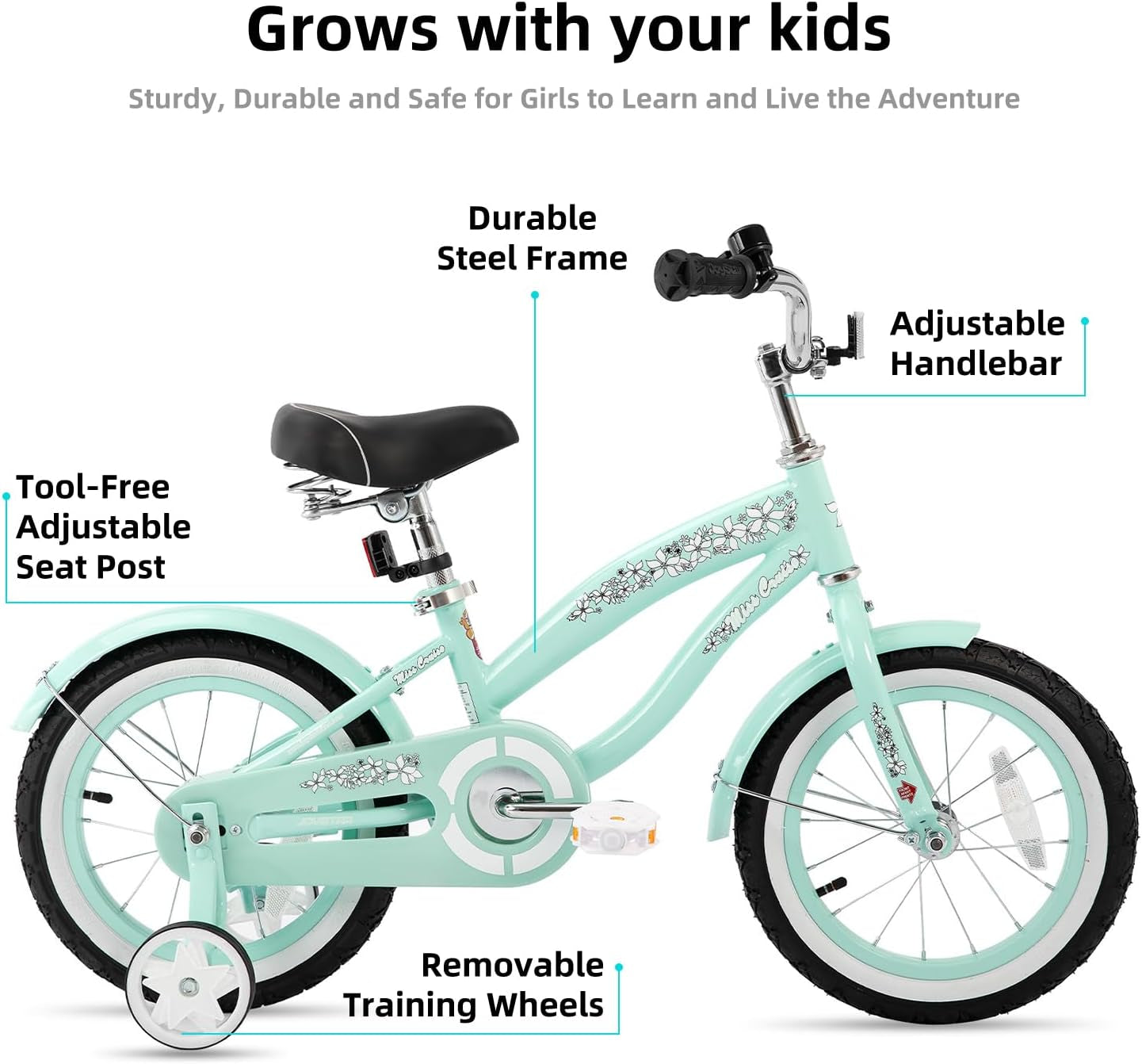 Stylish 14-Inch Kids Cruiser Bike with Training Wheels for Ages 2-7 - Perfect for Boys and Girls!