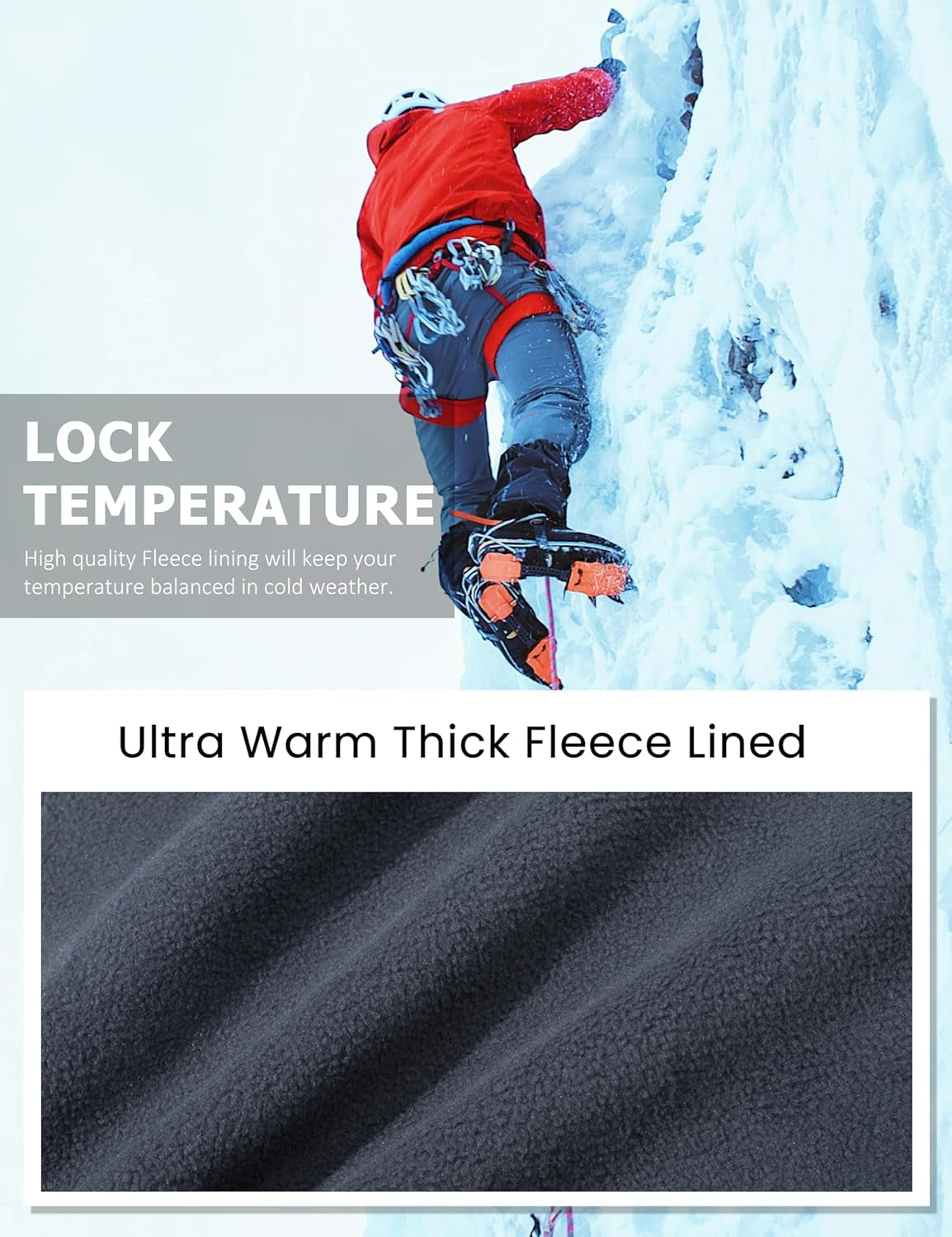 Men's Fleece-Lined Winter Ski Pants - Water-Resistant with 4 Zip Pockets for Outdoor Adventures