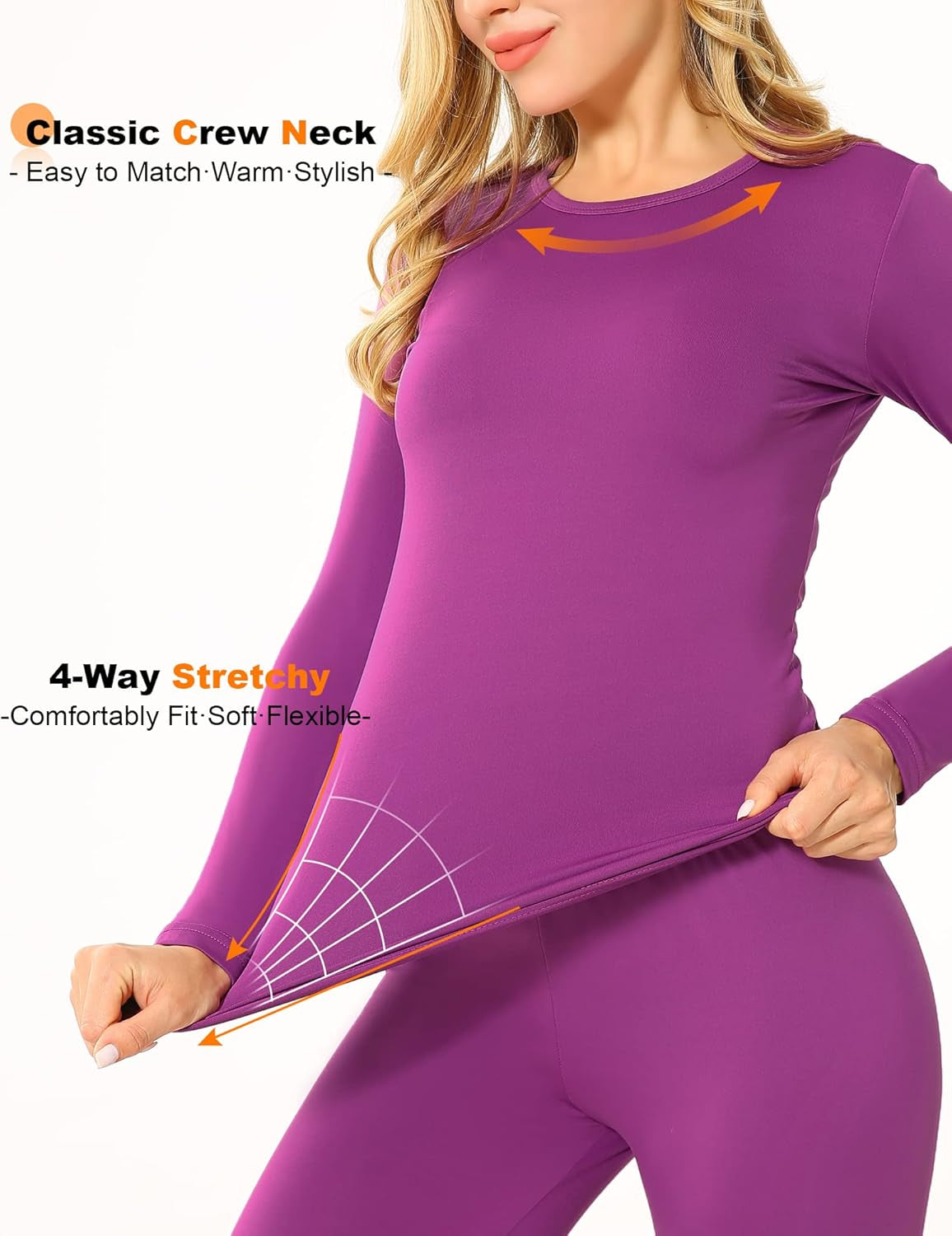Stay Cozy and Stylish This Winter with Our Women's Fleece Lined Thermal Underwear Set - Long Johns Base Layer in Purple