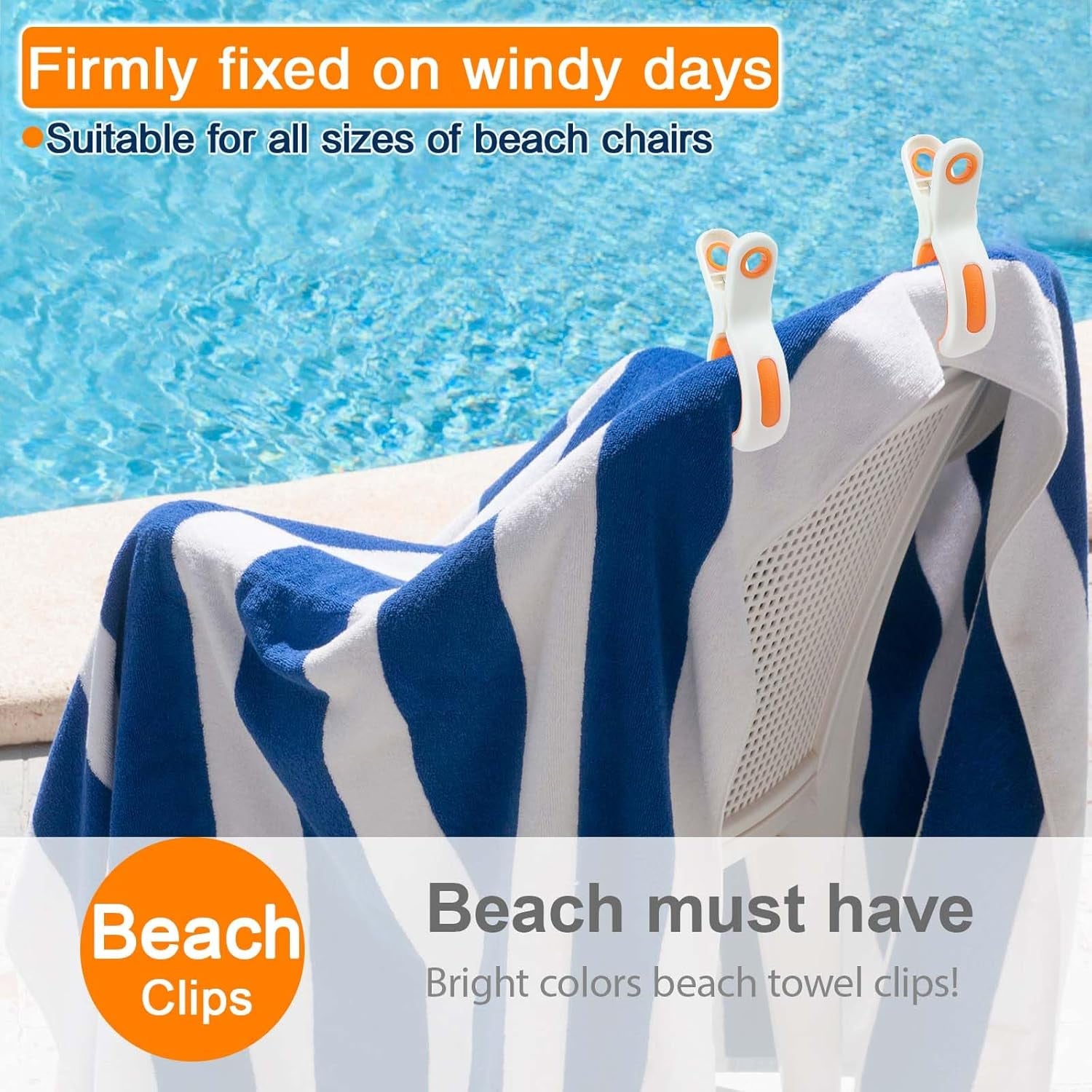 Ultimate Beach Towel Clips - Jumbo Size, Heavy Duty, Non-Marking Clips for Beach and Pool Chairs in Vibrant Colors