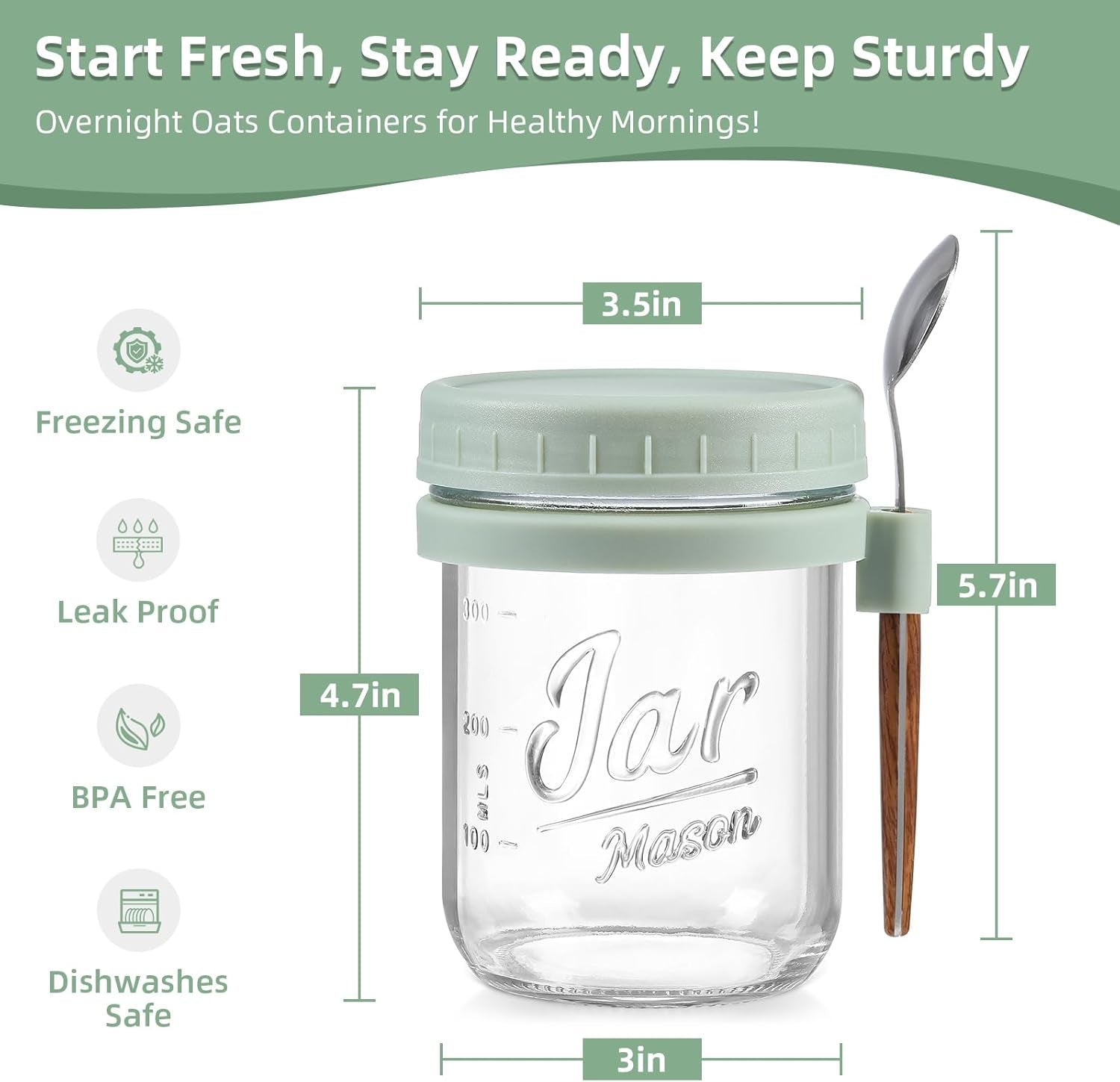 Elevate Your Breakfast Game with Our 4 Pack of 16 Oz Glass Overnight Oats Containers - Airtight Jars with Lids and Stainless Steel Spoons