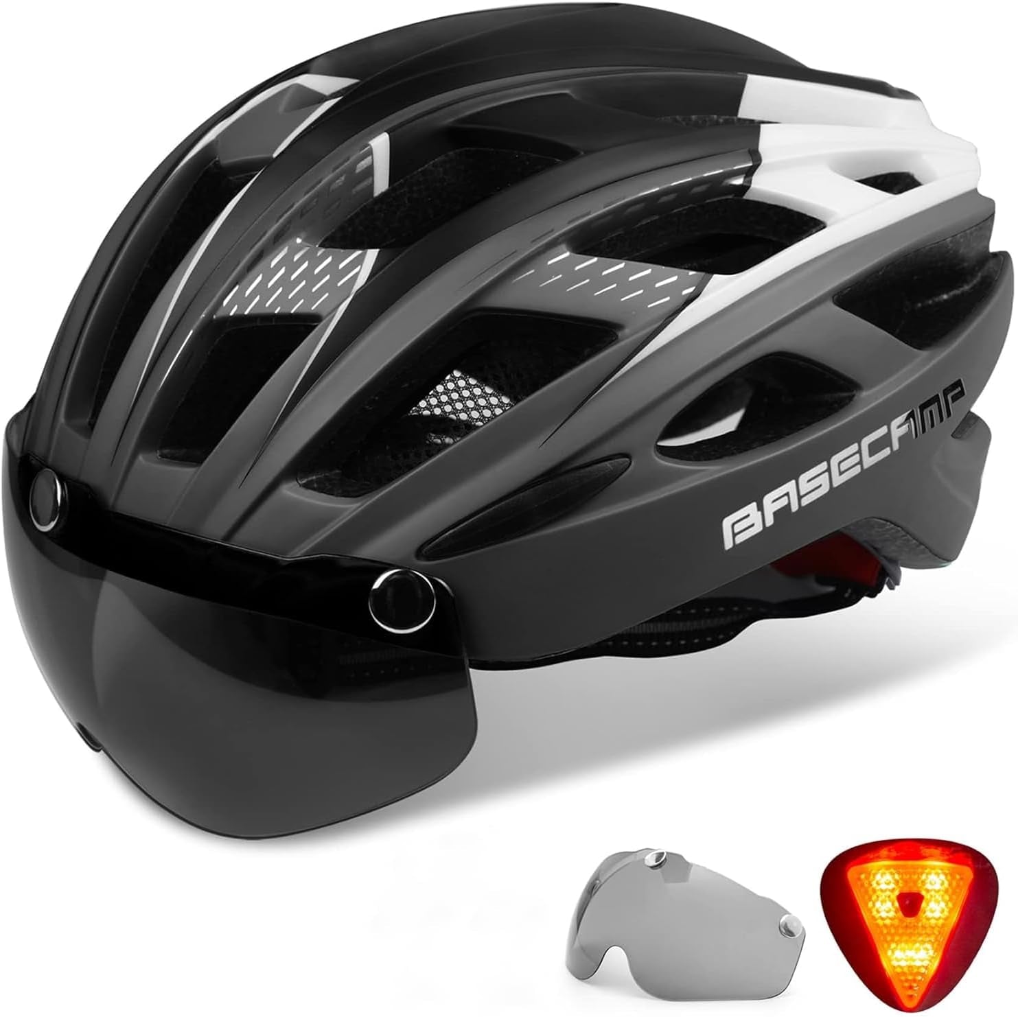 Bike Helmet,  Bicycle Helmet with Rear Light & Detachable Magnetic Goggles Lightweight Cycling Helmet Adjustable for Adult Men Women Mountain & Road (BC-069)