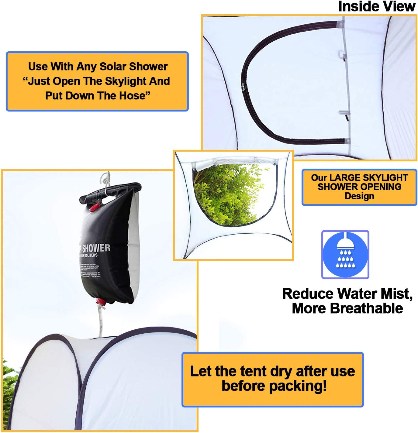 Extra-Large Pop-Up Shower Tent - Portable Privacy Changing Room for Camping 4' x 4' x 78" H