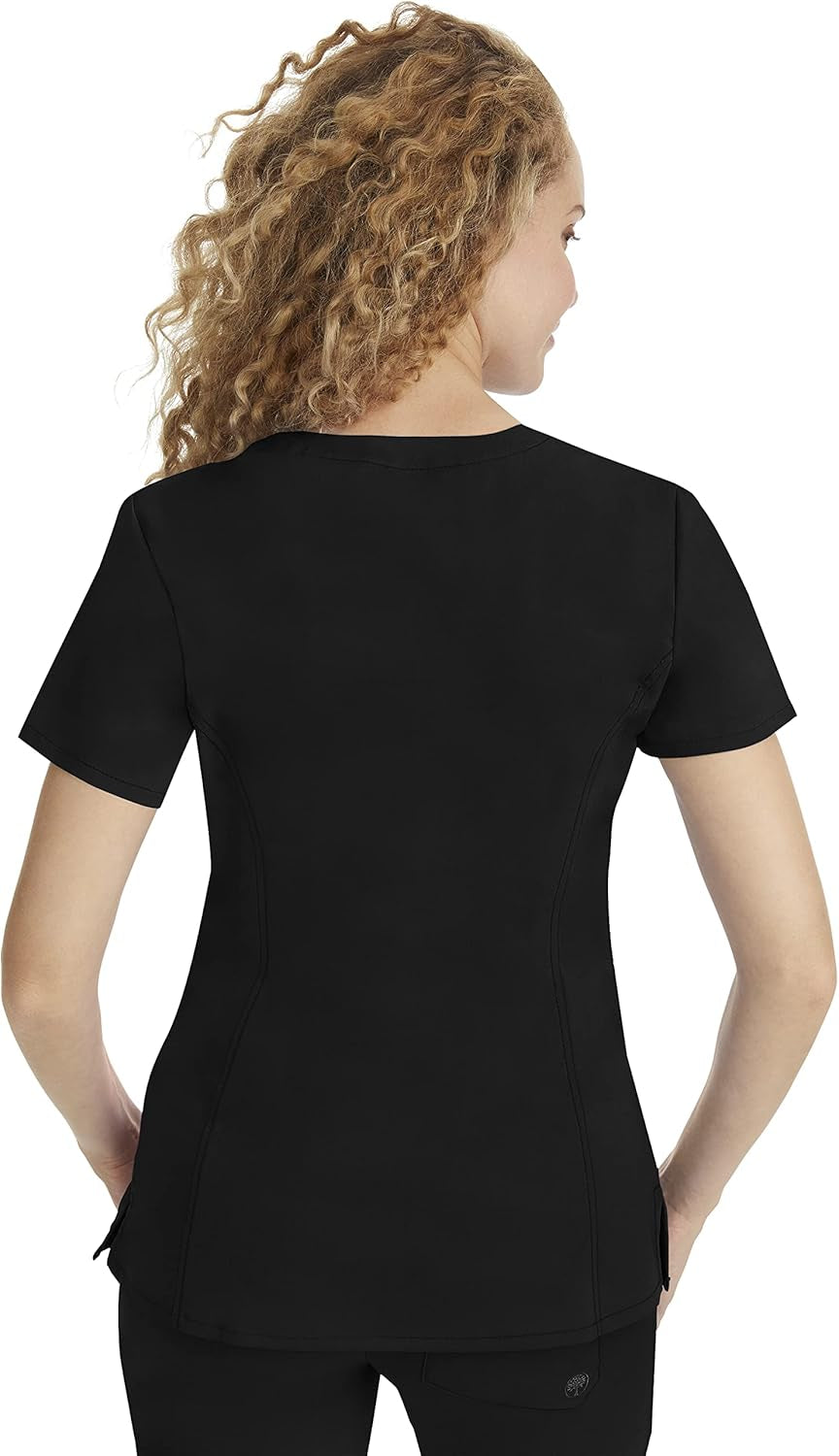 Elevate Your Workwear with Our Stylish Women's Scrub Top - 3 Pockets, Easy Care, and 2-Way Stretch Fabric in Black, XX-Large Plus