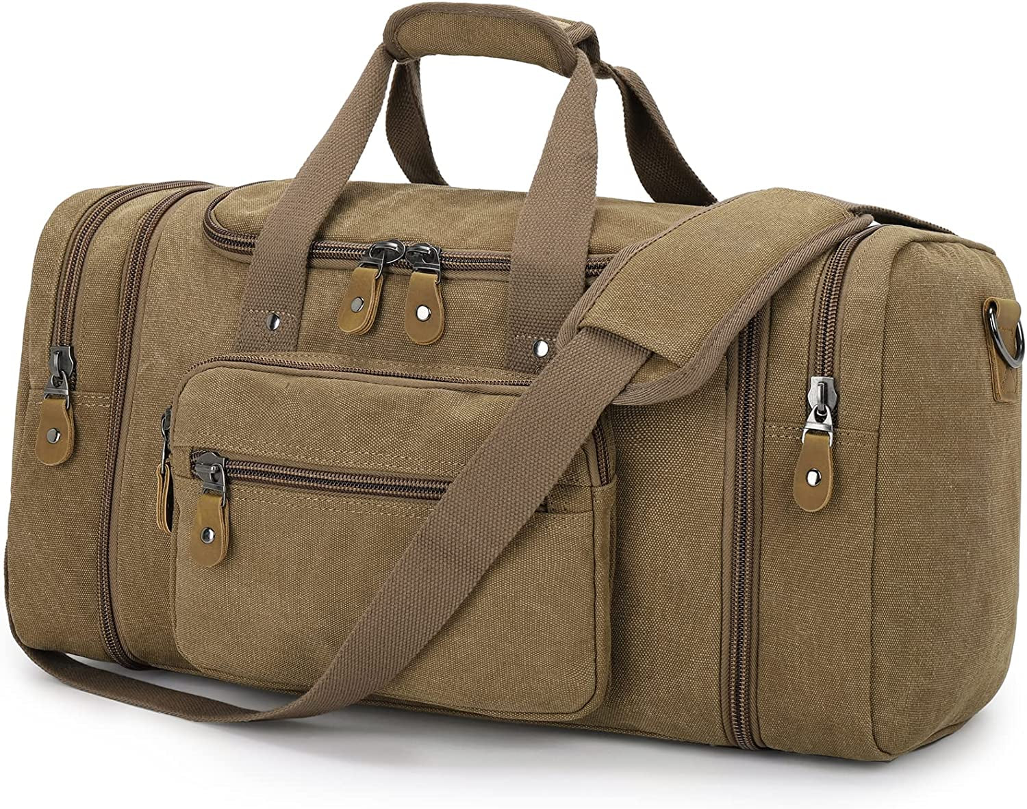 Versatile 60L Canvas Duffle Bag in Coffee - Perfect for Travel, Gym, and Weekend Getaways