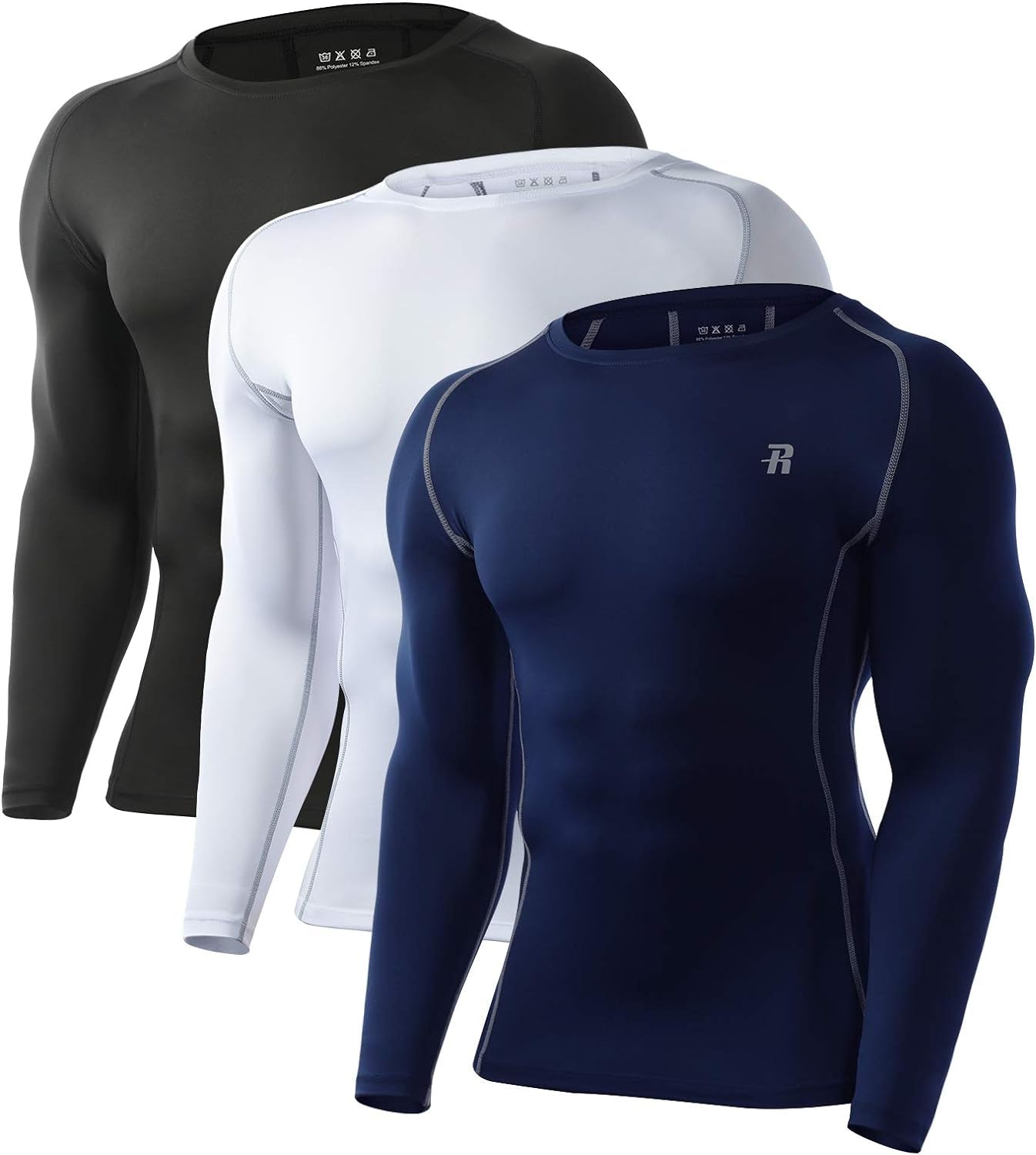 Ultimate Men's Long Sleeve Compression Shirts - Cool Dry Athletic Tees for Workouts, Fishing, and Sports - 3 Pack in Black, White, and Navy