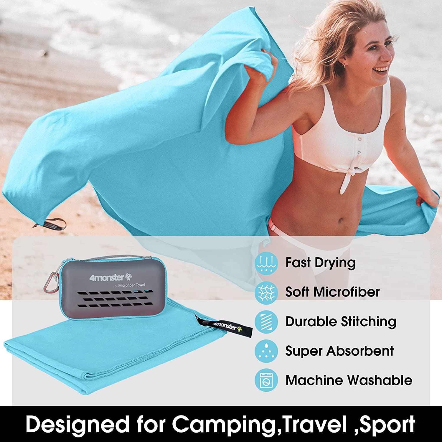 Ultra-Soft Quick Dry Microfiber Camping Towel - Super Absorbent Travel Essential for Beach, Hiking, and Sports (Lake-Green, 31.50" x 15.80")