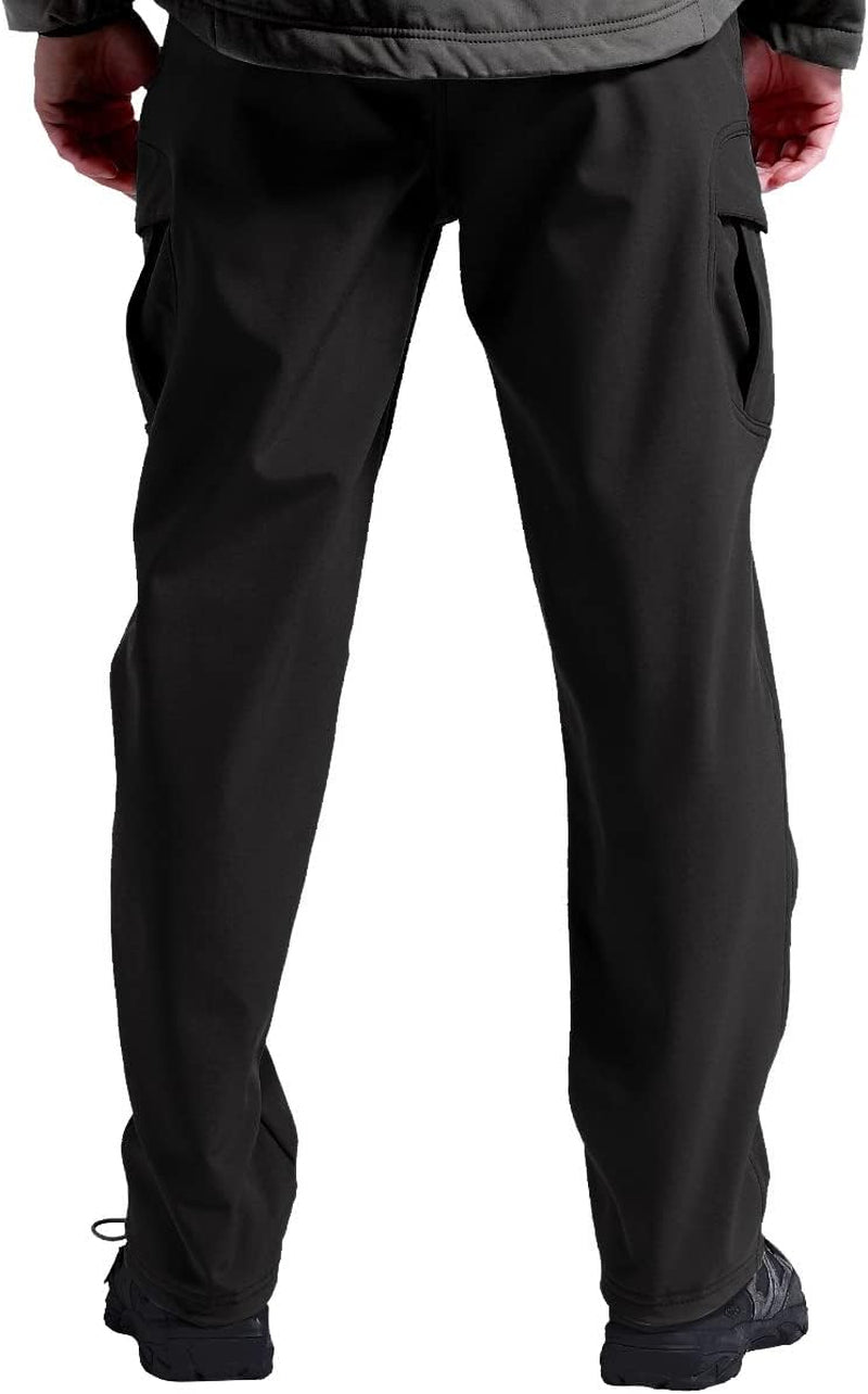 Men's Versatile Outdoor Softshell Fleece-Lined Cargo Pants for Snow, Skiing, and Hiking with Adjustable Belt