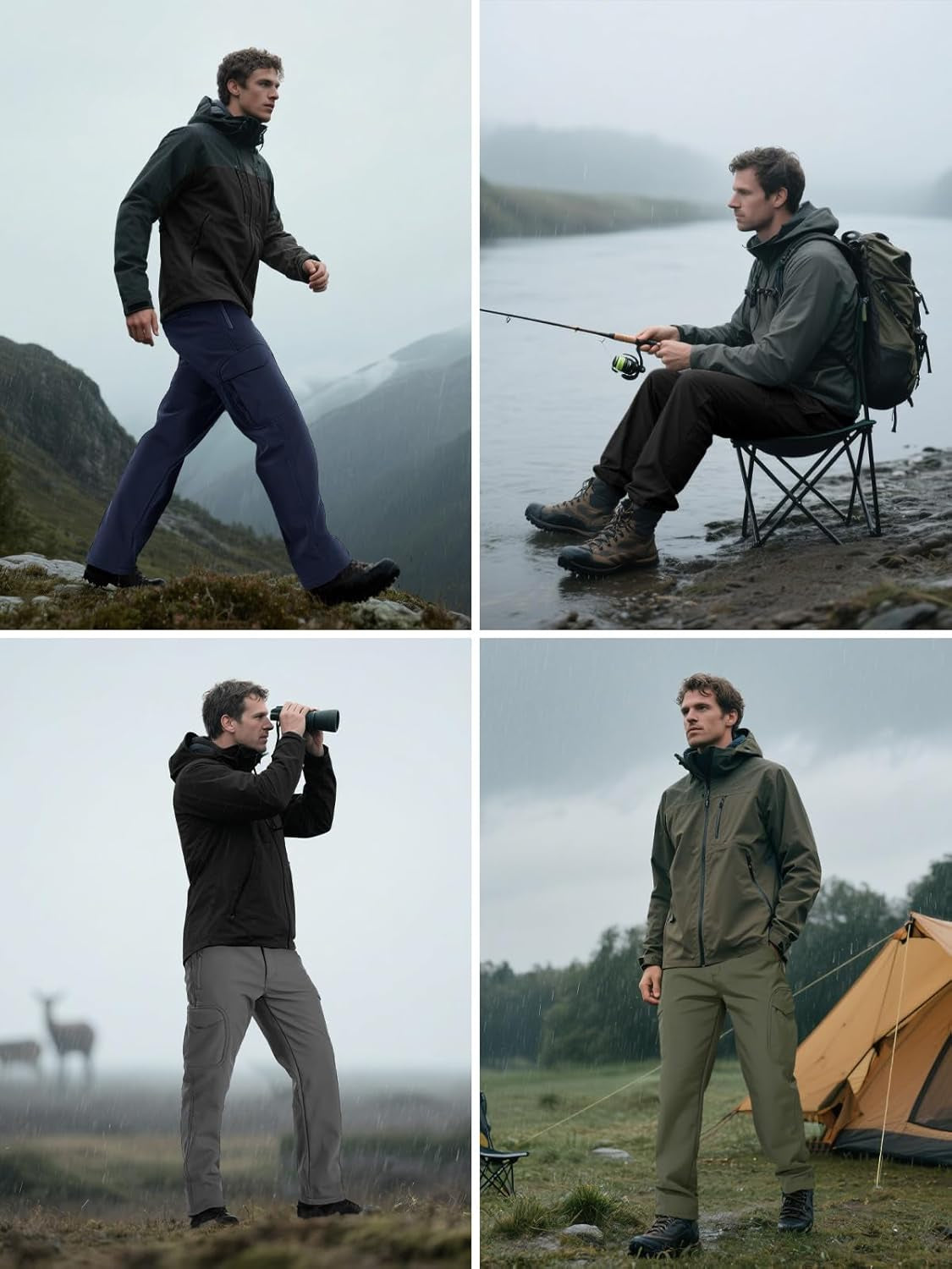 Men's Versatile Outdoor Softshell Fleece-Lined Cargo Pants for Snow, Skiing, and Hiking with Adjustable Belt