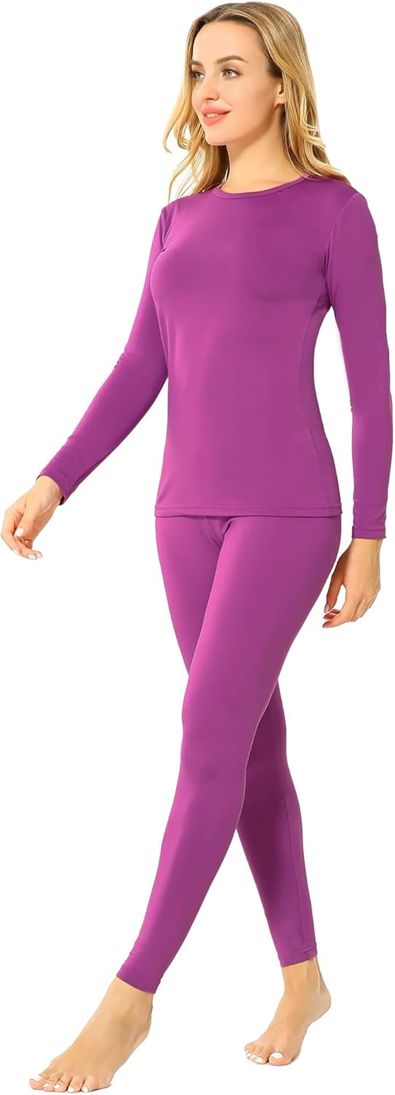 Stay Cozy and Stylish This Winter with Our Women's Fleece Lined Thermal Underwear Set - Long Johns Base Layer in Purple