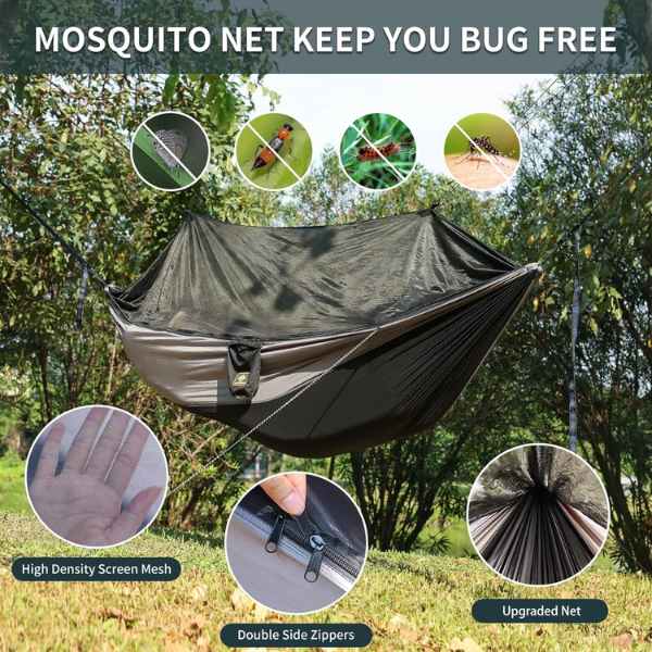 Camping Hammock with Mosquito Net - Lightweight Parachute Nylon Design - Grit and Gear