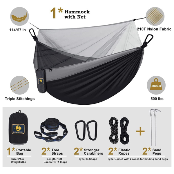 Camping Hammock with Mosquito Net - Lightweight Parachute Nylon Design - Grit and Gear