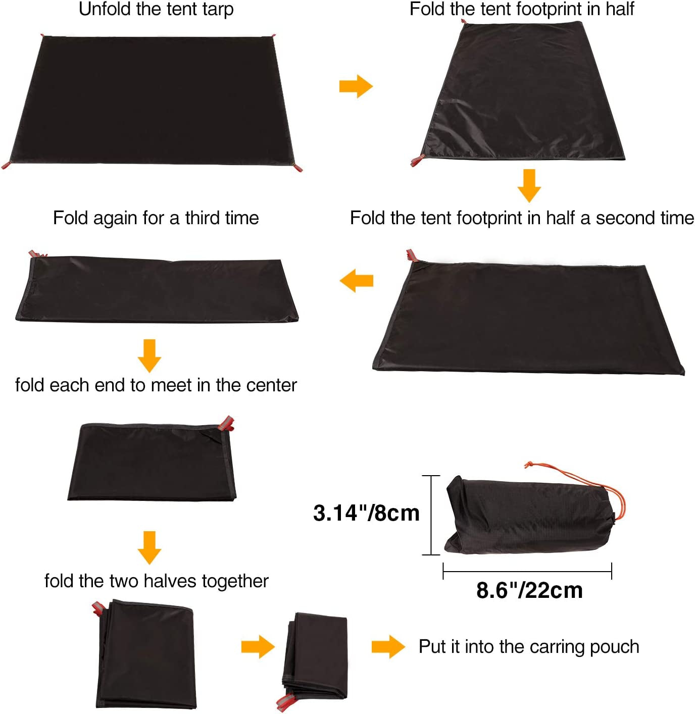 Ultralight Tent Footprint, PU 2000 Waterproof Camping Tent Tarp with Drawstring Carrying Bag for Ground Camping Hiking (55"X87" UL Black)