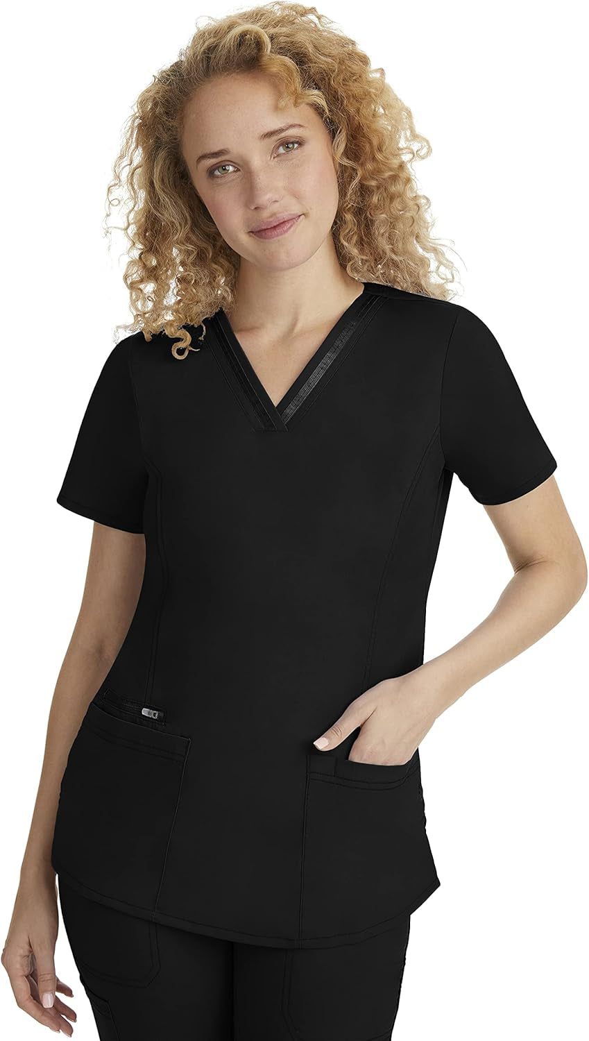 Elevate Your Workwear with Our Stylish Women's Scrub Top - 3 Pockets, Easy Care, and 2-Way Stretch Fabric in Black, XX-Large Plus