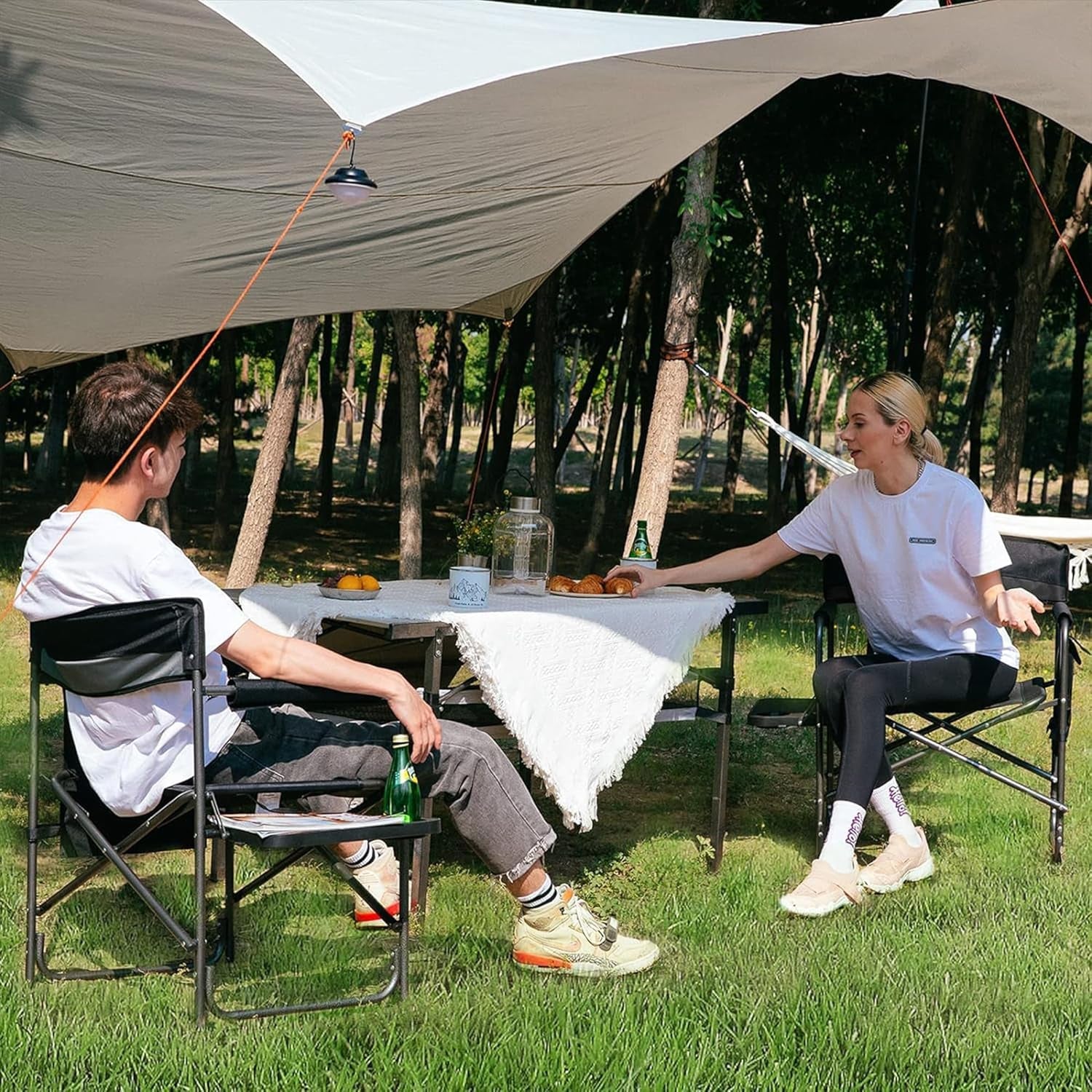 Ultimate Comfort: 2-Pack Folding Camping Director Chairs with Side Table & Storage in Red
