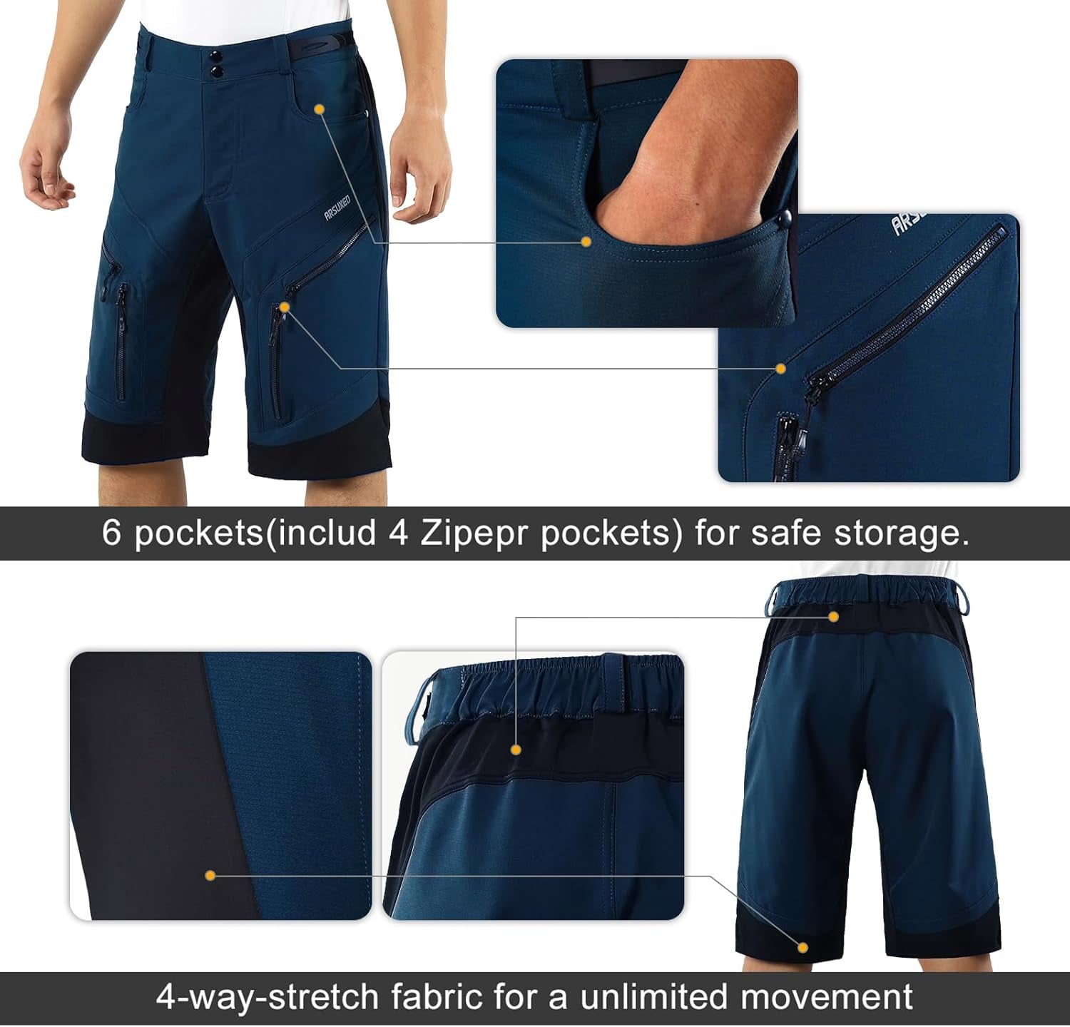 Men'S Loose Fit Cycling Shorts Mountain Bike Shorts Water Ressistant 1903