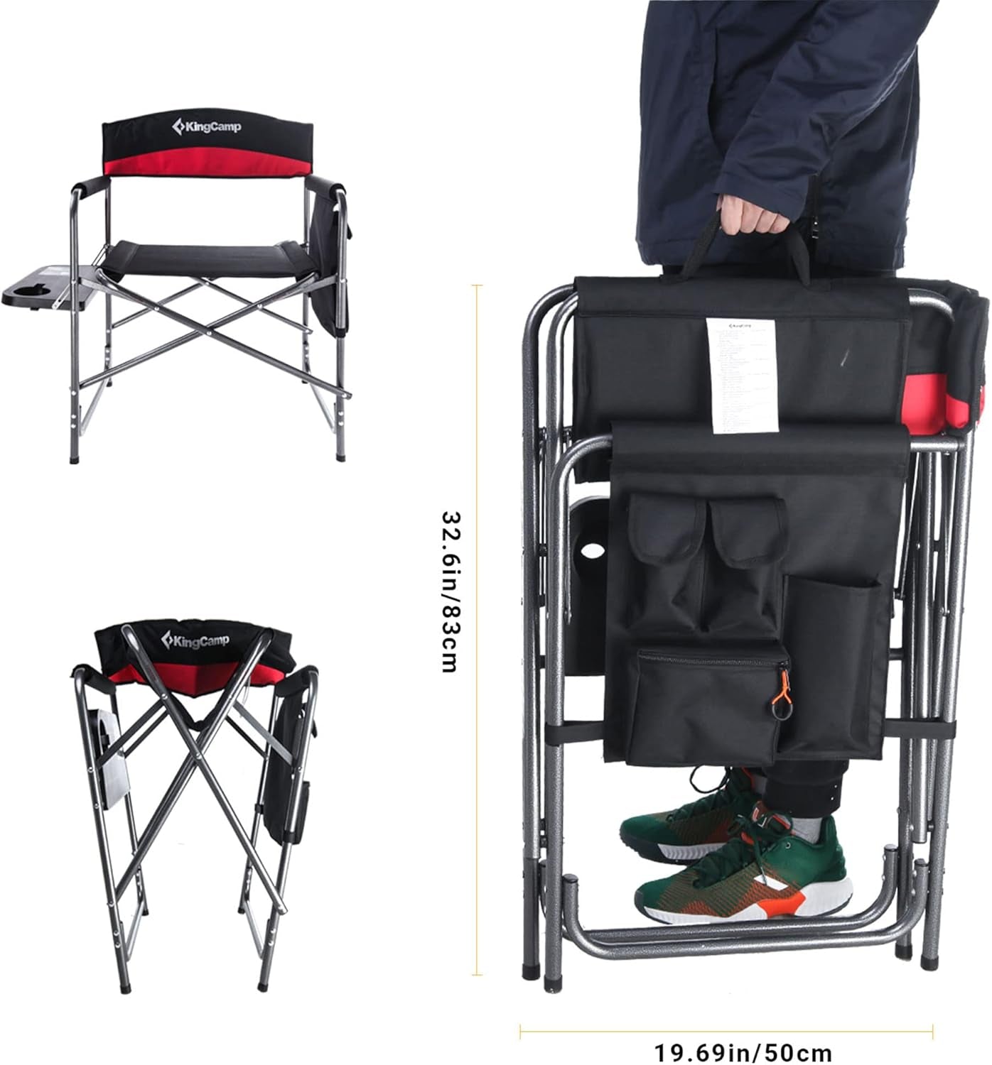 Ultimate Comfort: 2-Pack Folding Camping Director Chairs with Side Table & Storage in Red