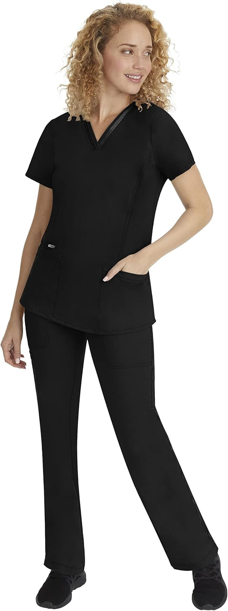 Elevate Your Workwear with Our Stylish Women's Scrub Top - 3 Pockets, Easy Care, and 2-Way Stretch Fabric in Black, XX-Large Plus