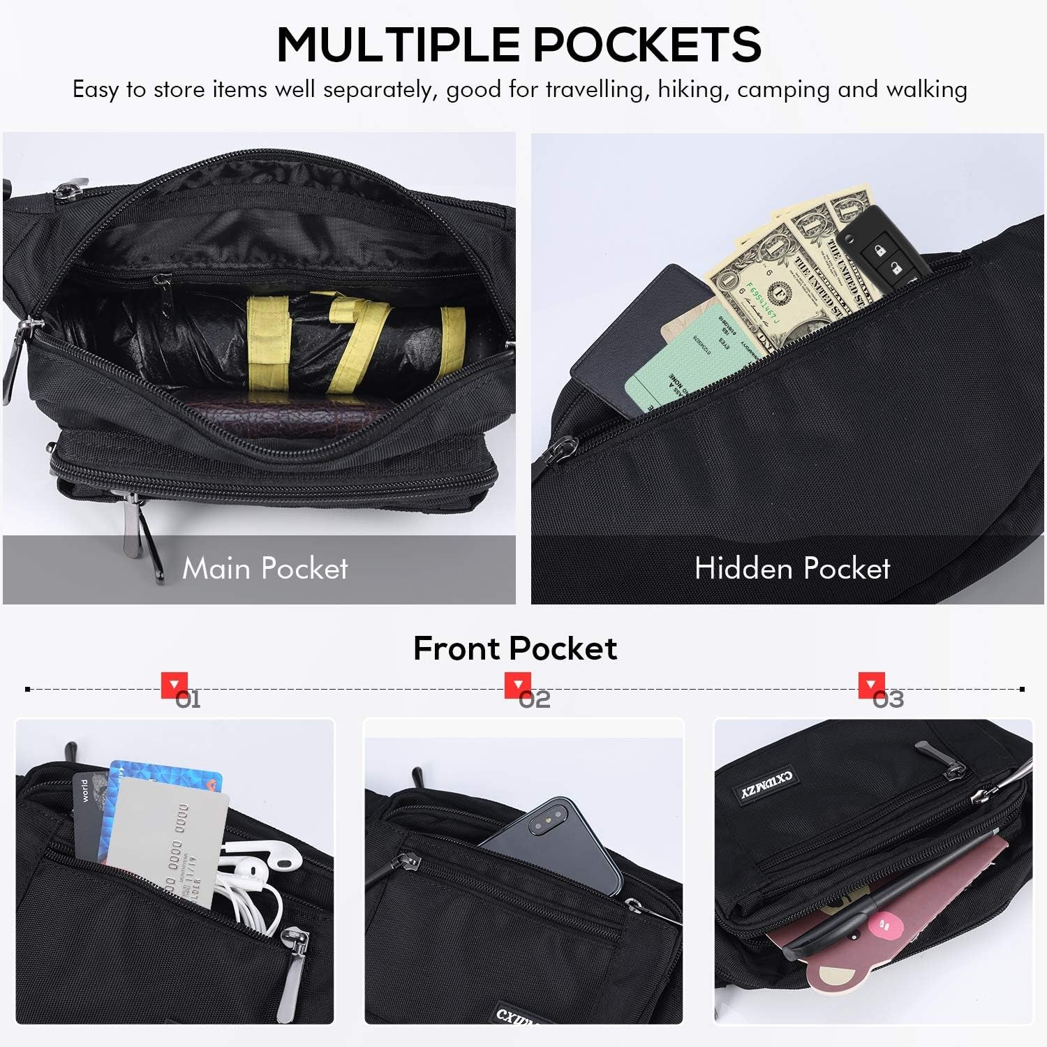 Versatile Waterproof Fanny Pack for Men and Women - Multi-Pocket Hip Bum Bag for Travel, Hiking, and Outdoor Adventures