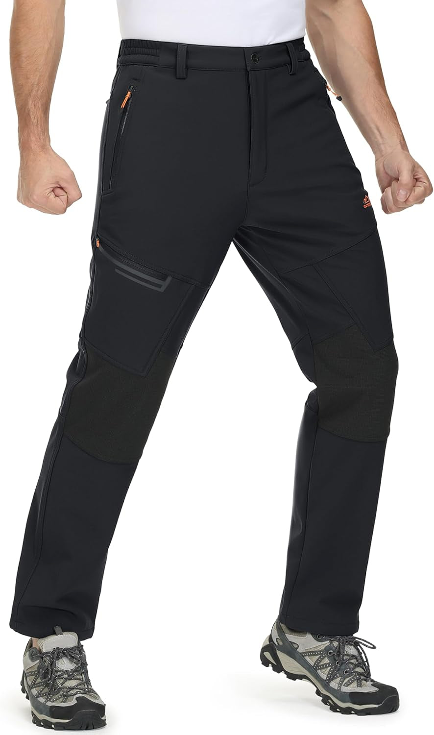 Men's Fleece-Lined Winter Ski Pants - Water-Resistant with 4 Zip Pockets for Outdoor Adventures