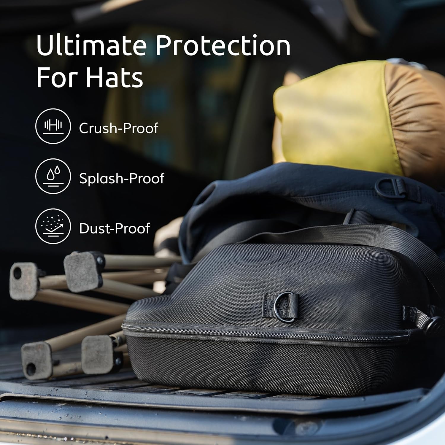 Hard Hat Travel Case – Storage for Baseball Caps with Carrying Handle and Adjustable Shoulder Strap, Hat Organizer Protects up to 6 Hats, for Travel and Home Storage (Black)