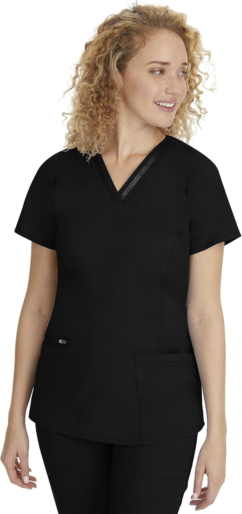 Elevate Your Workwear with Our Stylish Women's Scrub Top - 3 Pockets, Easy Care, and 2-Way Stretch Fabric in Black, XX-Large Plus